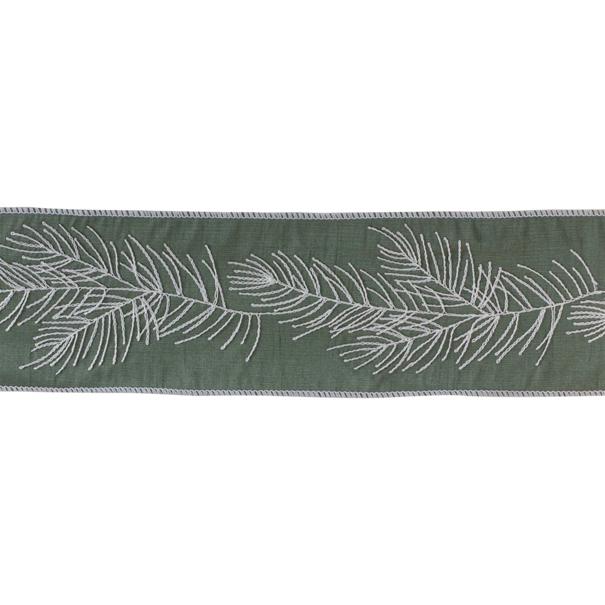 Green-Embroidered-Pine-Ribbon-(Set-of-2)-Ribbons-&-Trim