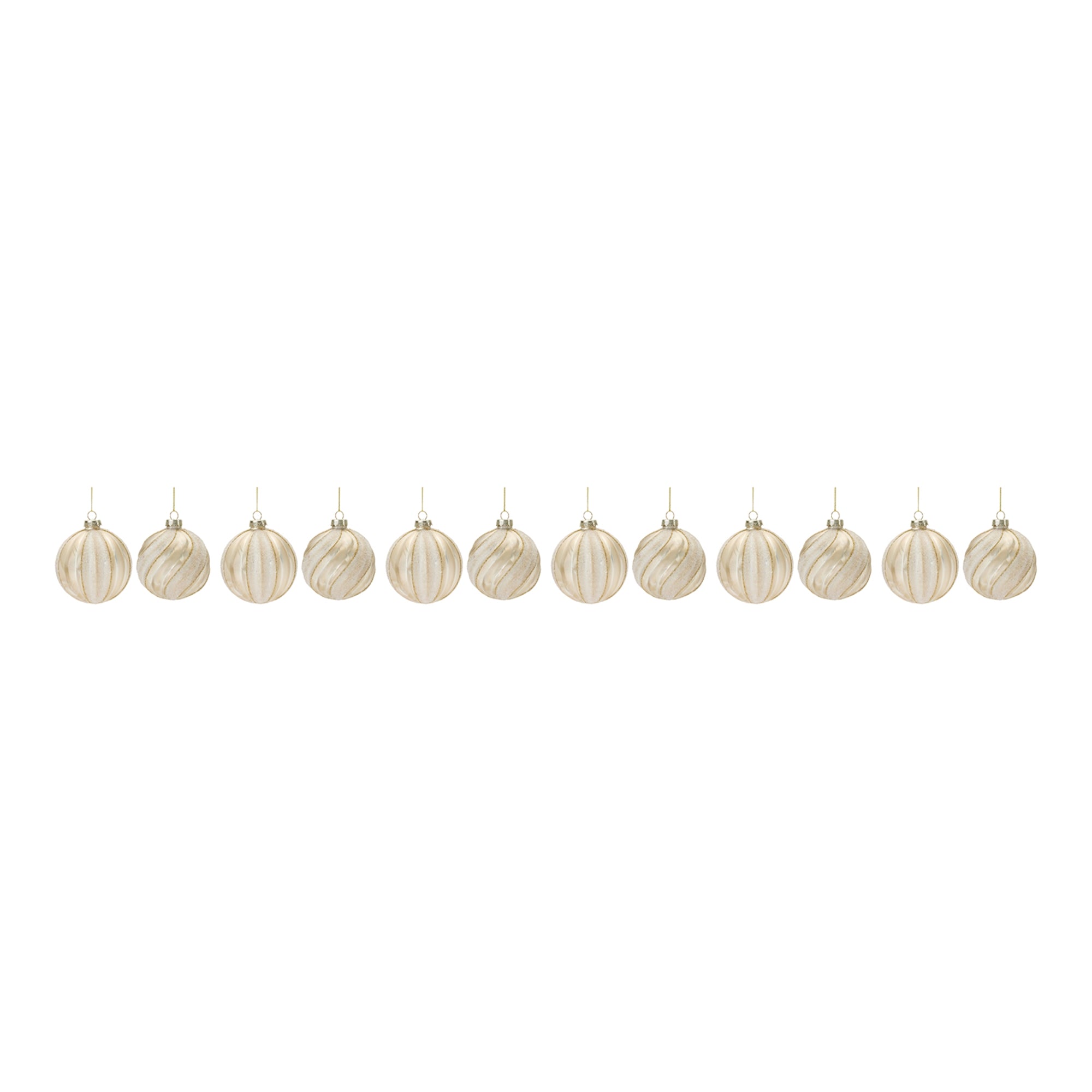 Ribbed Glitter Glass Ball Ornament (Set of 12)