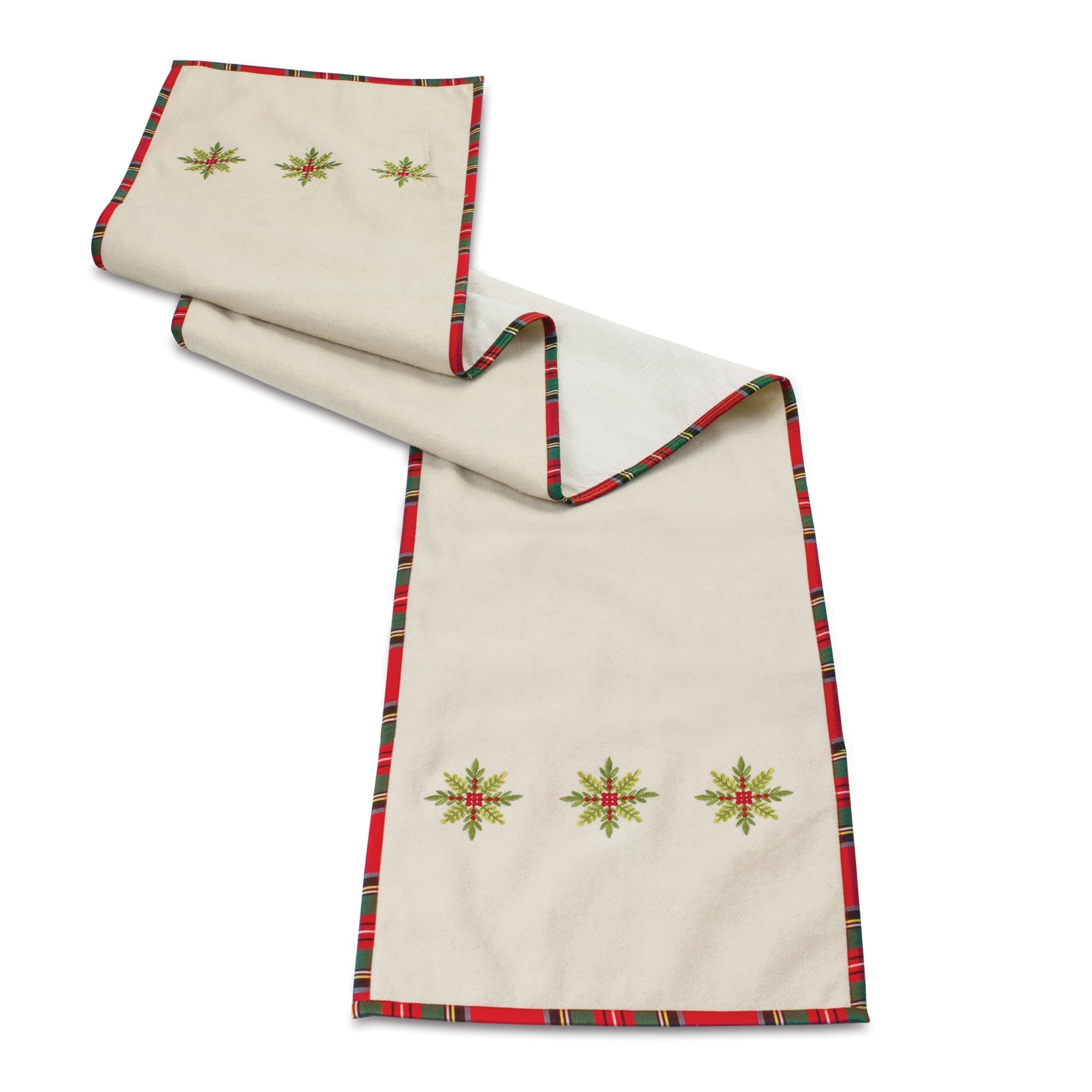 Red Embroidered Snowflake Table Runner 72"L