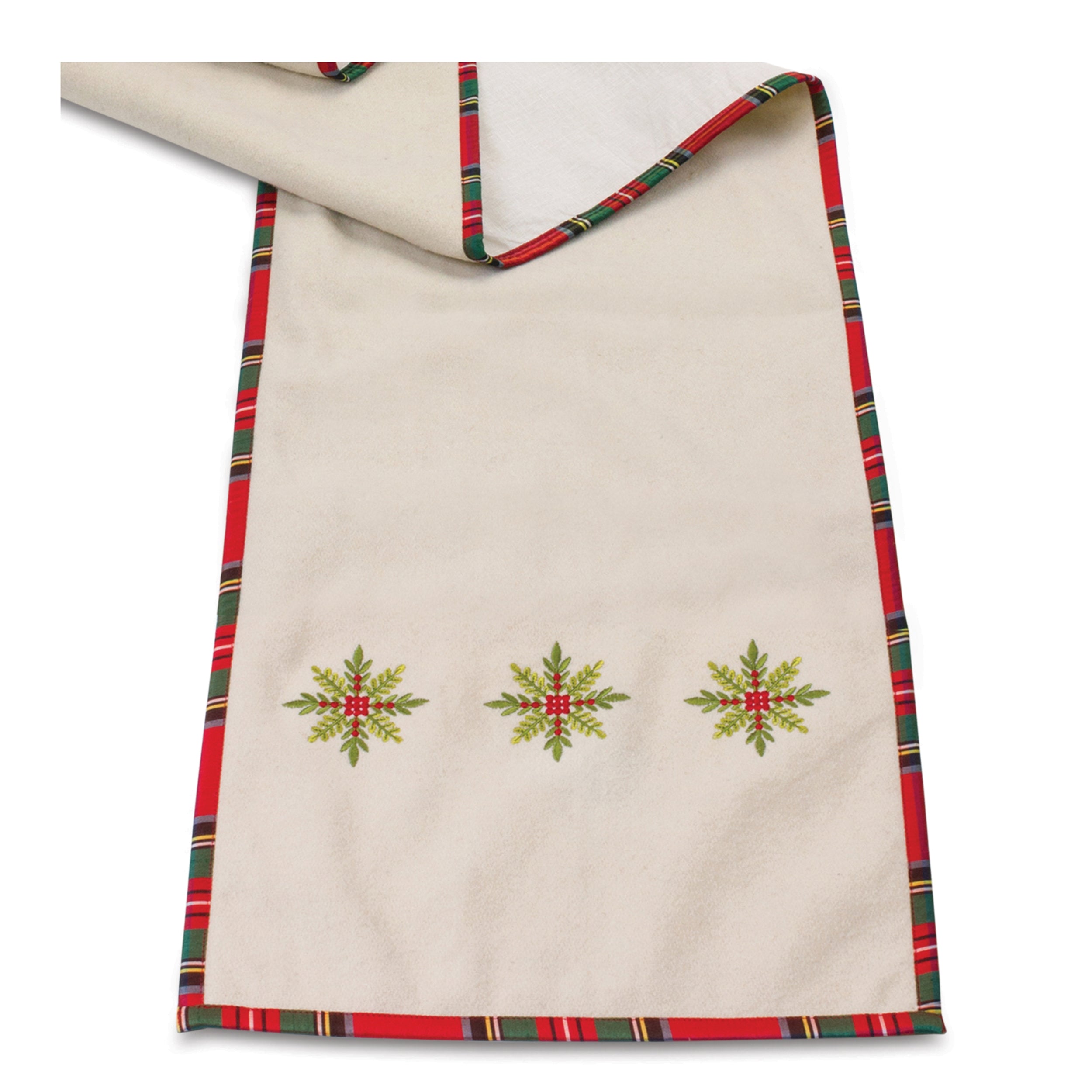 Red Embroidered Snowflake Table Runner 72"L