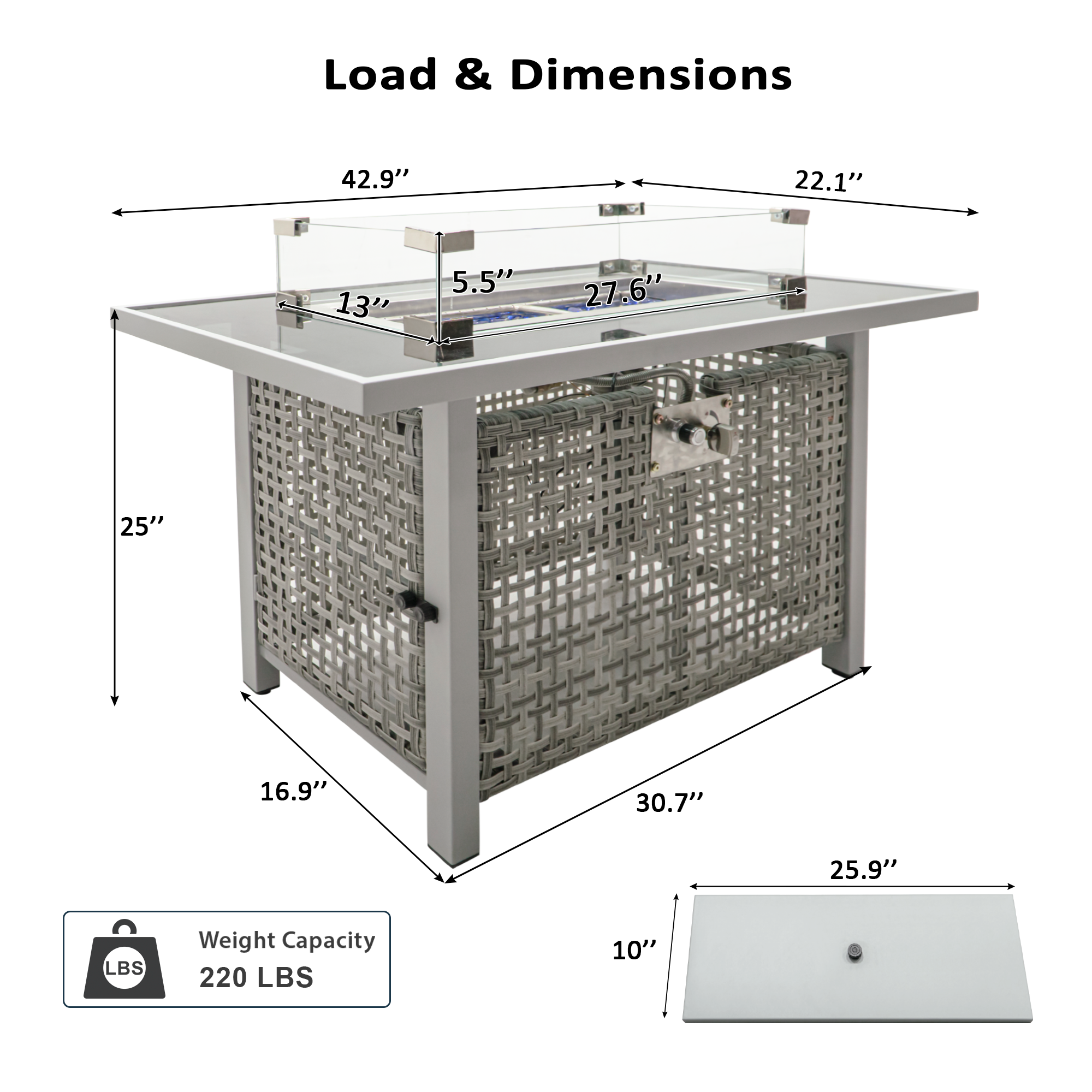 K&K 43' Propane Gas Fire Pit Table, Grey
