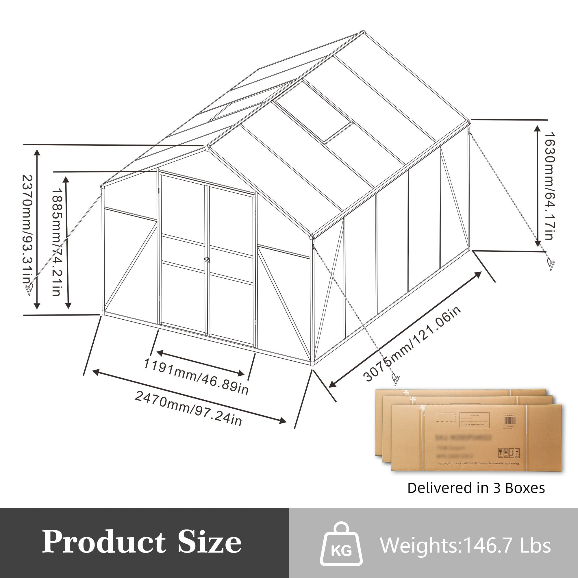 Gain Height Windproof Greenhouse All Season Outdoor Garden Shelter