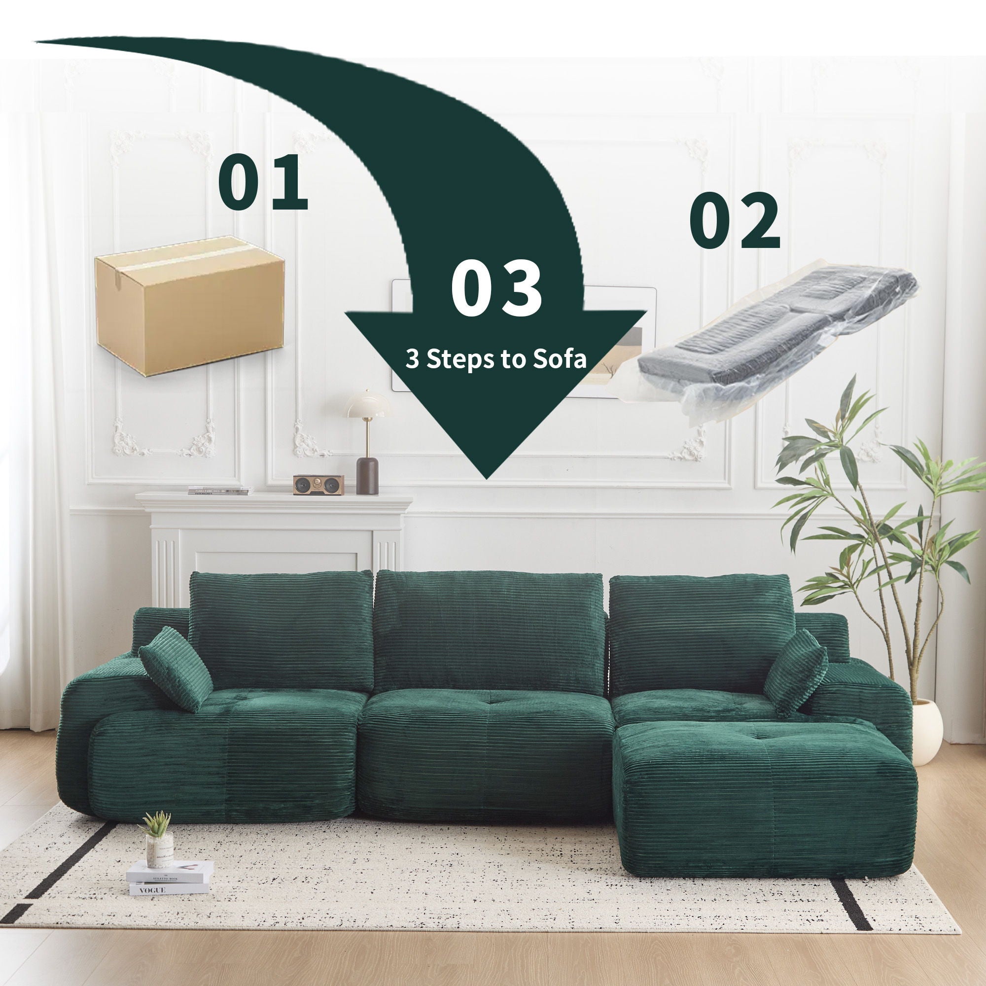 Compressed Sofa, Large Sectional Couches For Living Room, - Green