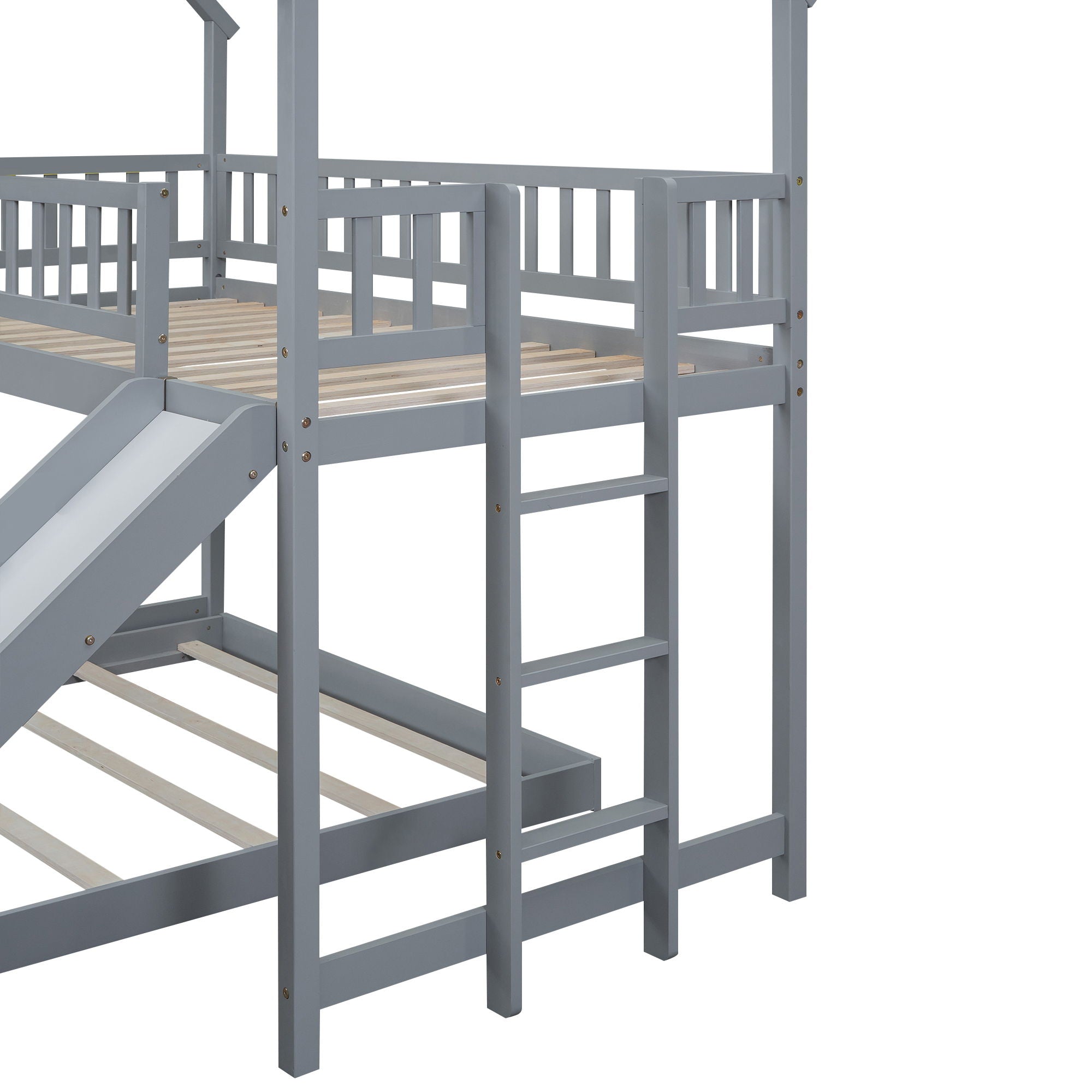 House Bunk Bed With Slide And Built In Ladder
