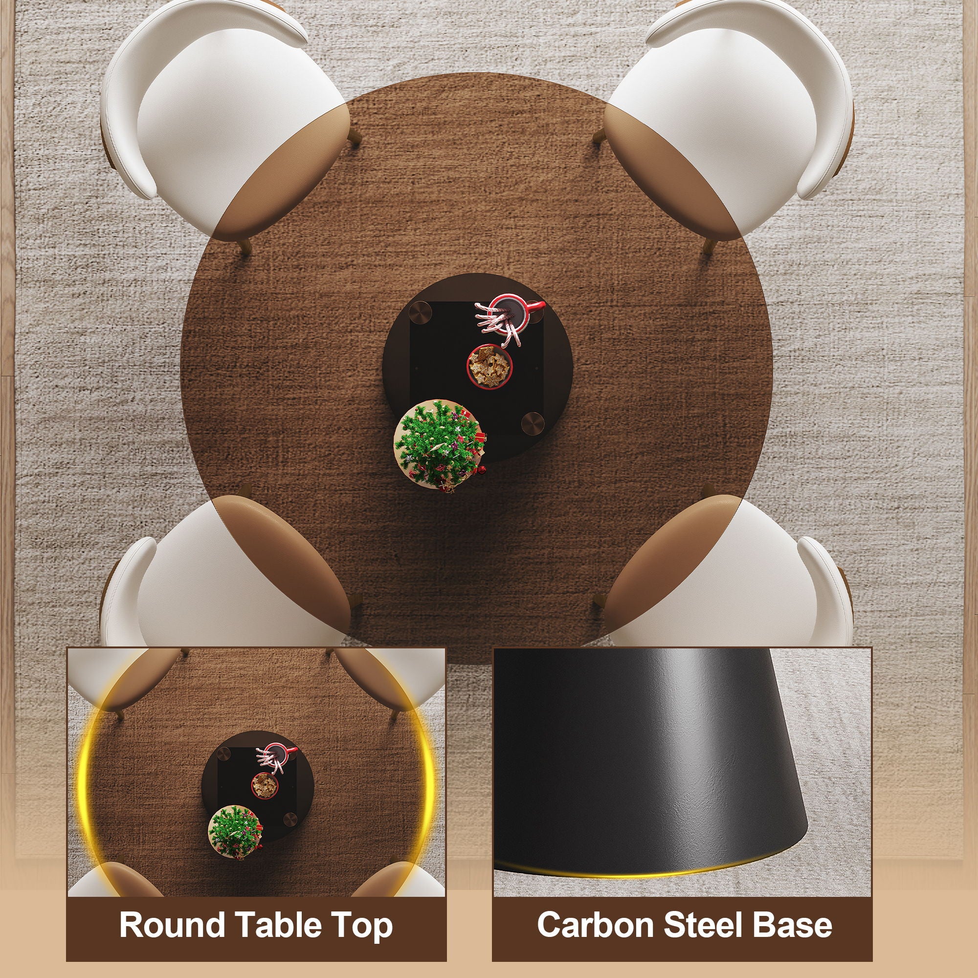 Round Dining Table With With 4 Chairs - Black / Brown