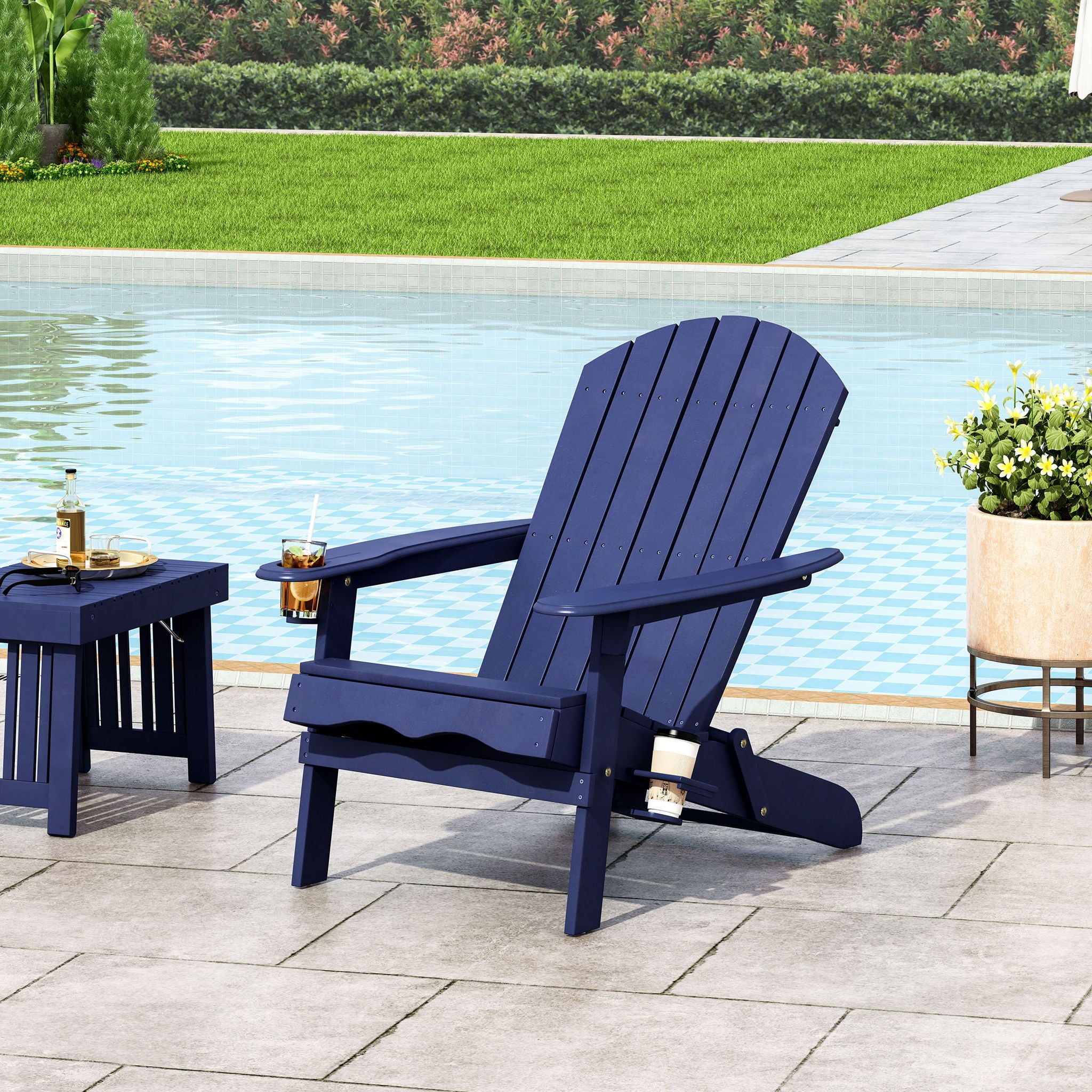 Zenithia - Outdoor Foldable Adirondack Chair With 2 Cup Holders