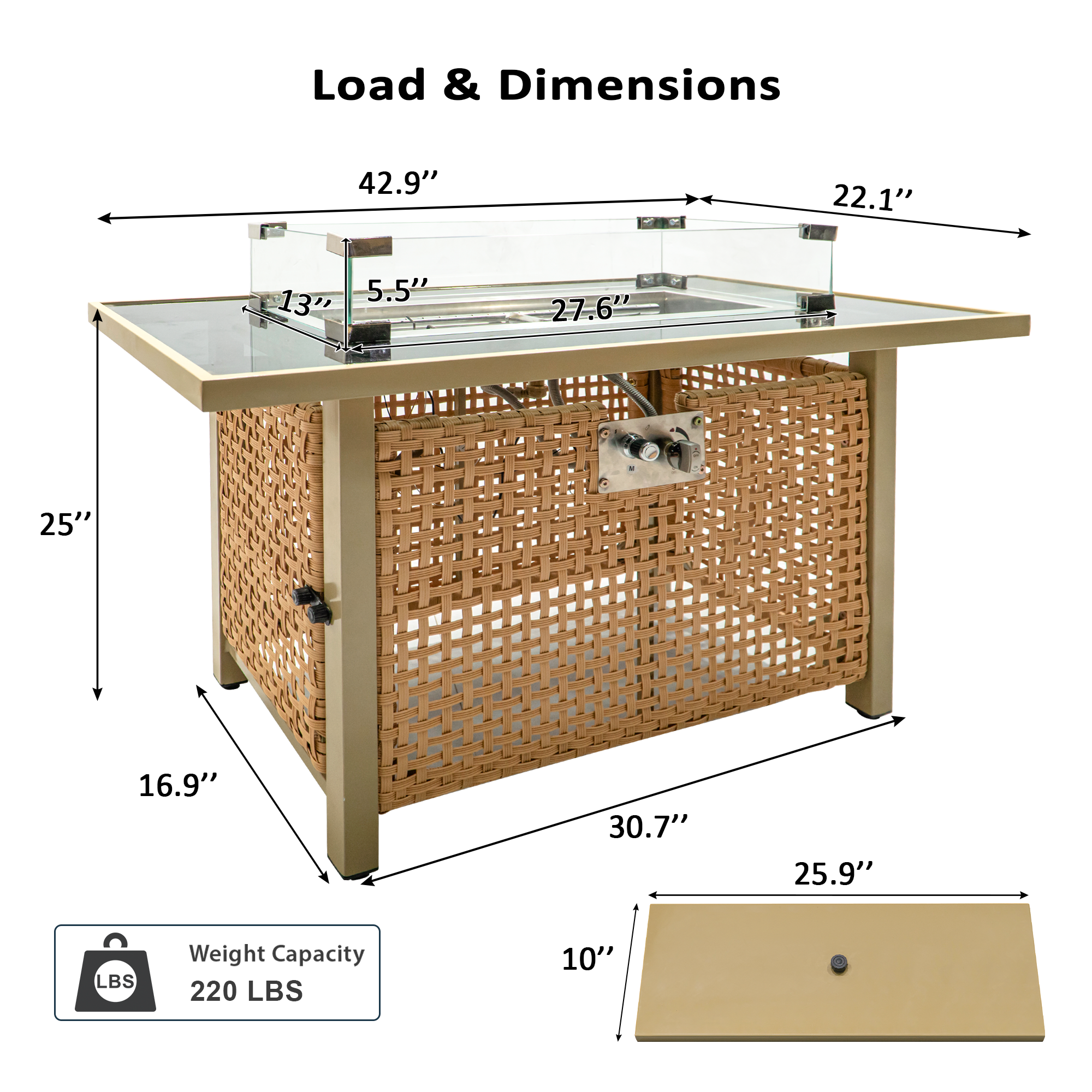 K&K 43' Propane Gas Fire Pit Table