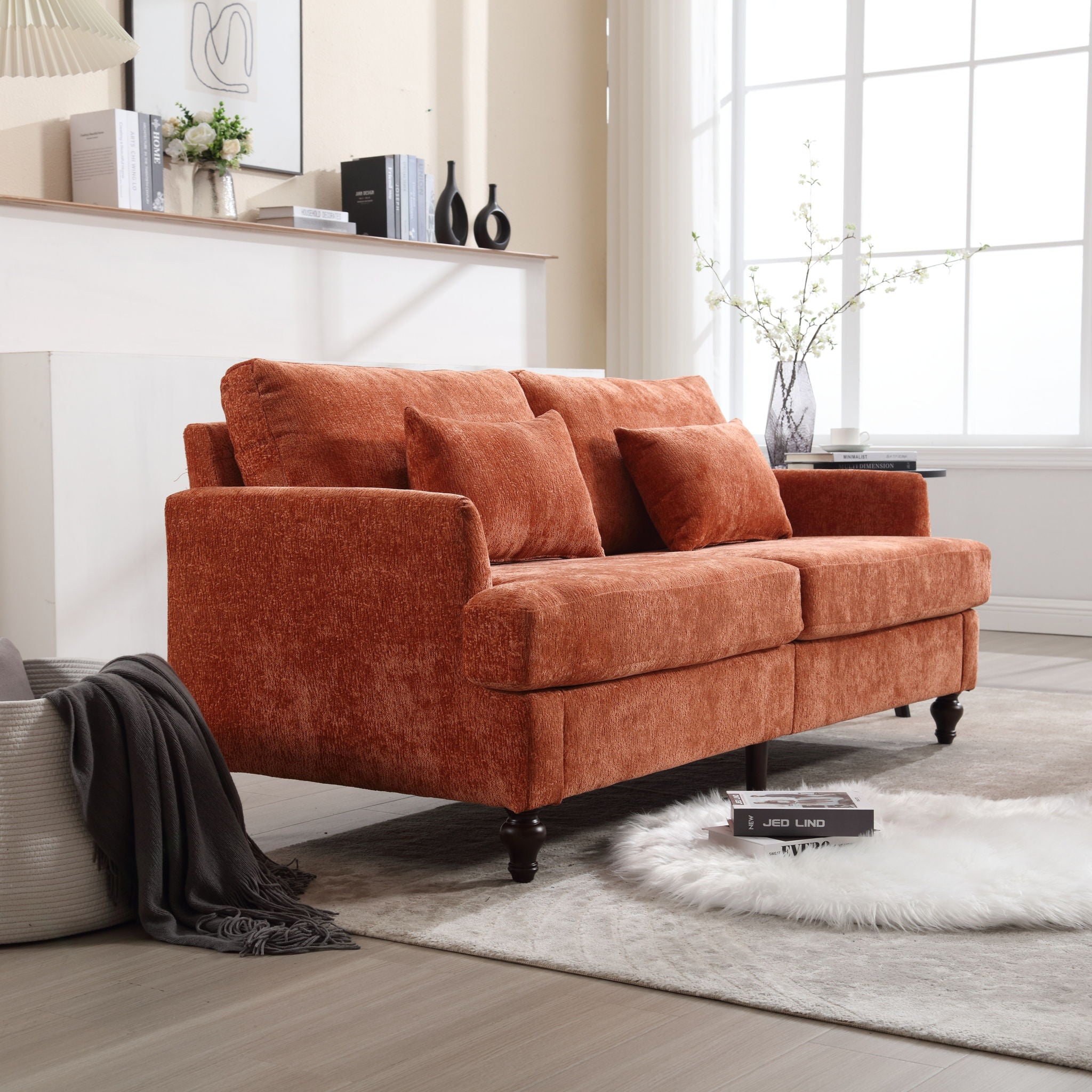 Mid Century Modern Chenille Fabric Loveseat Sofa, 2 Seat Upholstered Couch