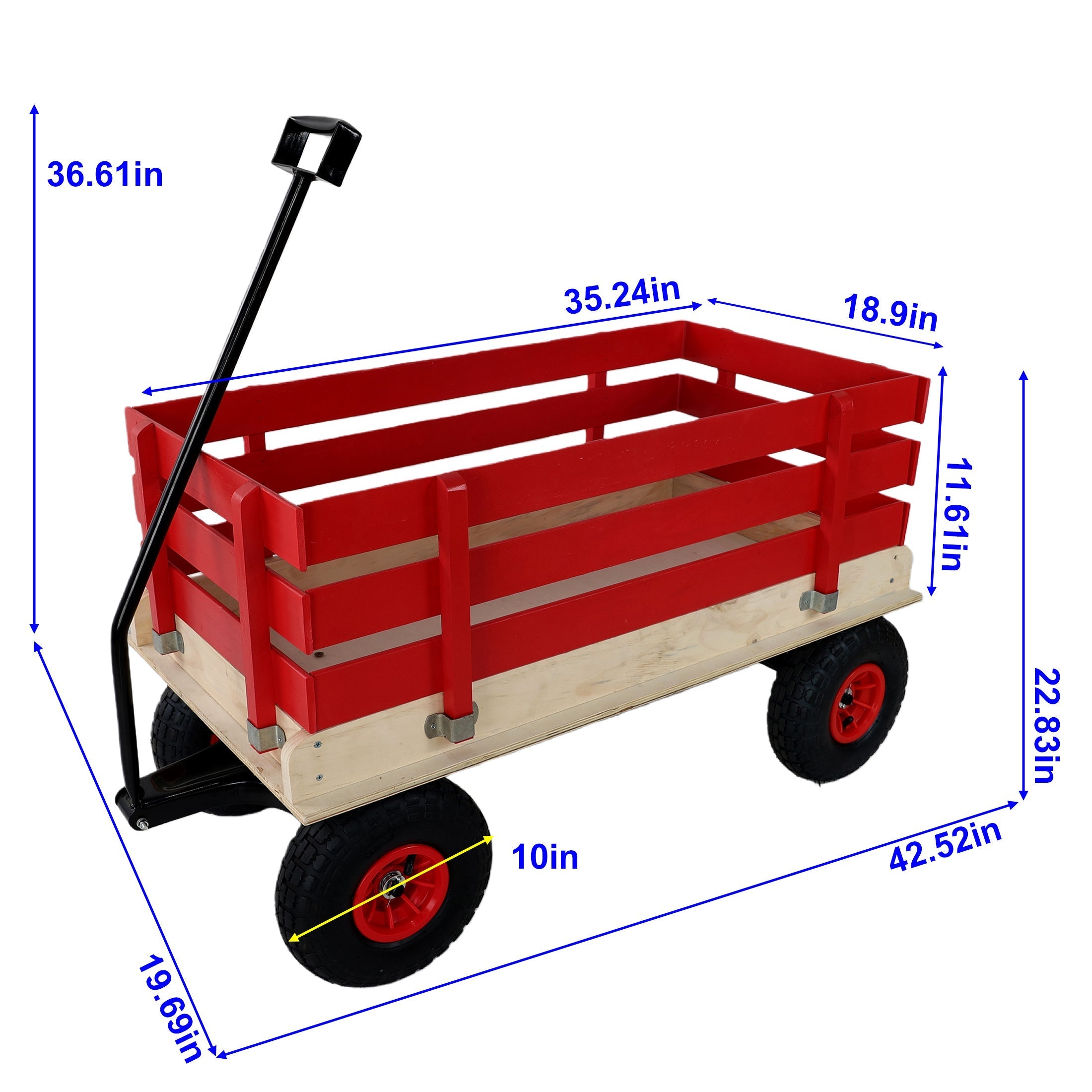 Children's and Garden Wooden Carriage with All-Terrain Inflatable Wheels