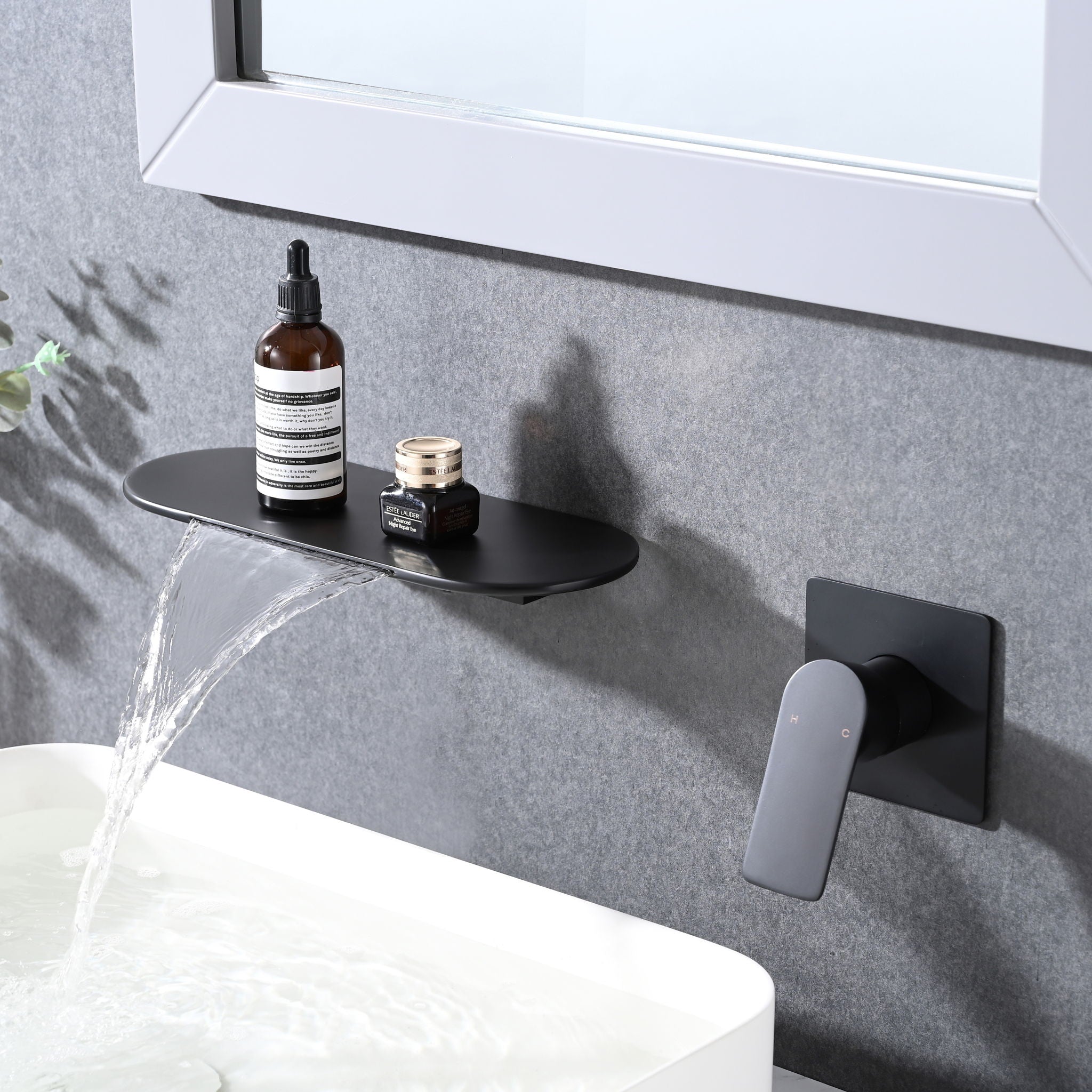 Modern Wall Mount Bathtub Faucet With Single Handle And Waterfall Spout - Matte Black