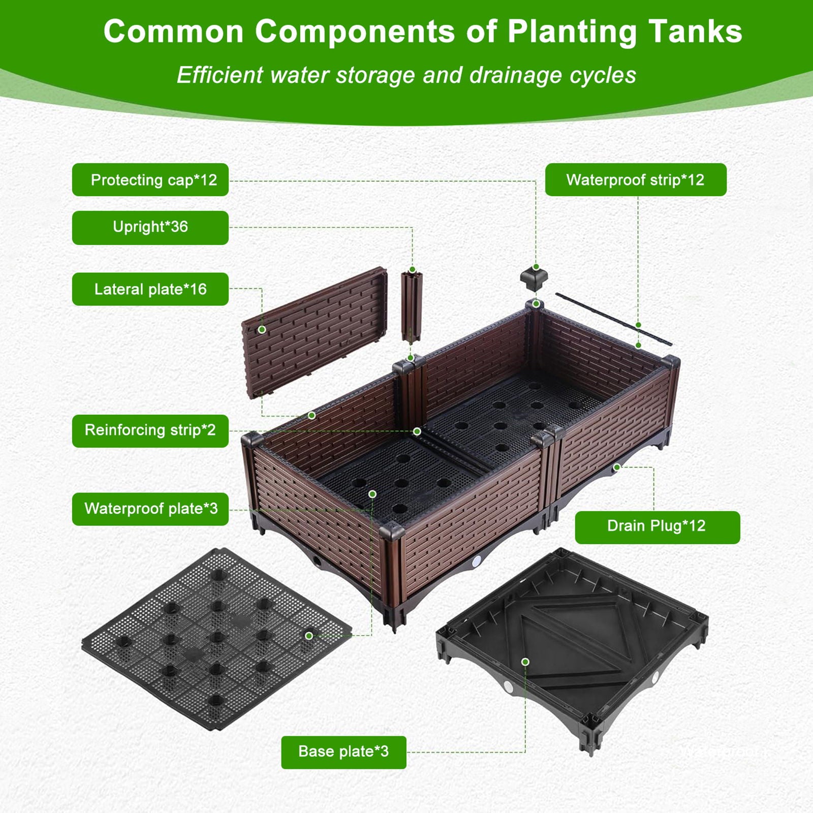 Raised Garden Beds Outdoor, Polypropylene Planter Boxes Outdoor For Vegetables, Flowers, Herbs, Garden Box With Drain Outlet, Heat And Frost Resistant Planters - Black / Brown