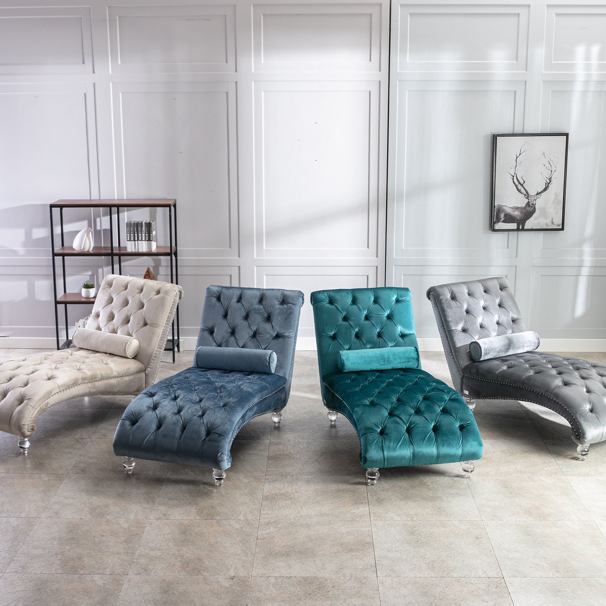 Velvet Chaise Lounge Indoor, Button Tufted Upholstered Chaise Lounge Chair With Pillow
