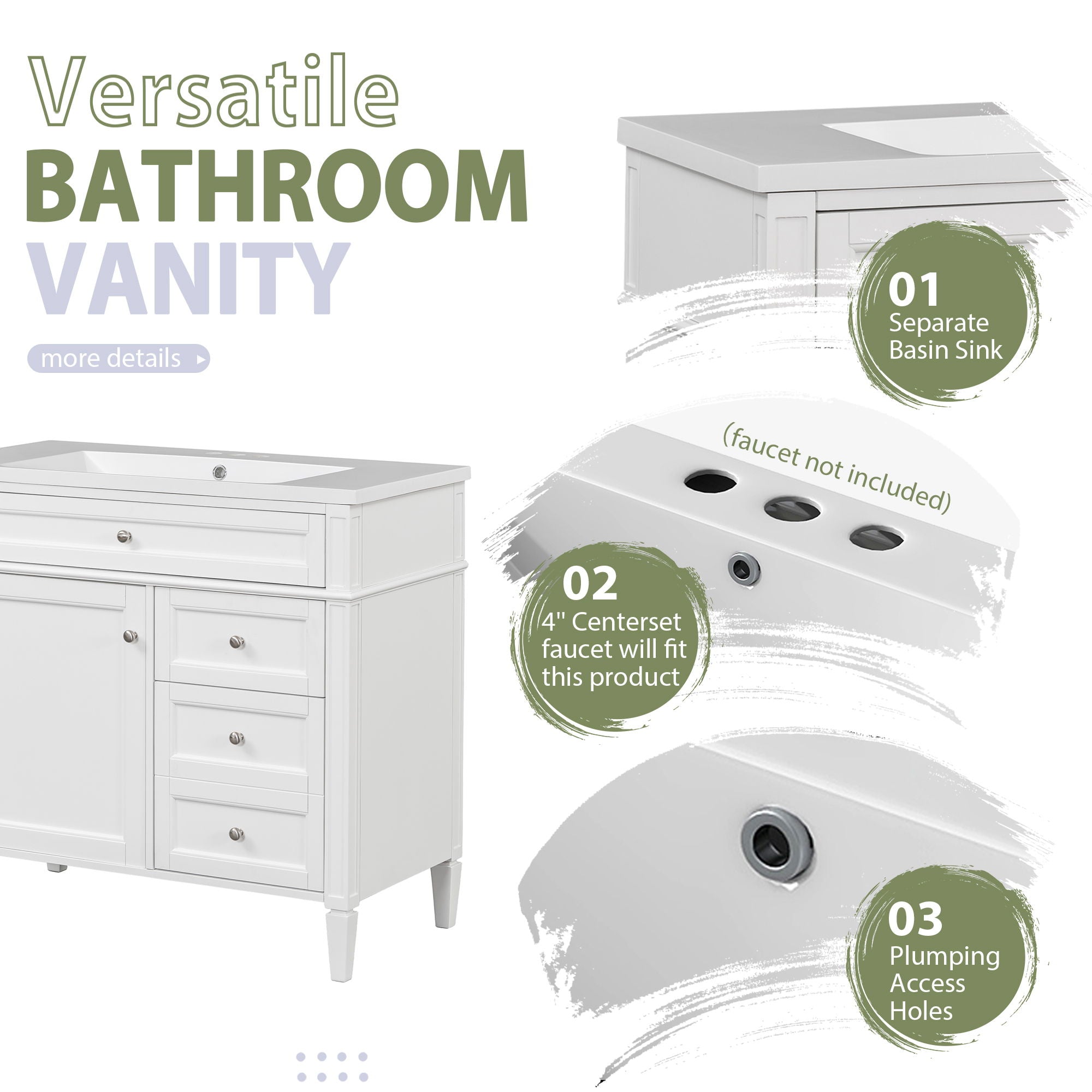 Bathroom Vanity With Top Sink, Storage Cabinet With Mirror, 2 Doors, 3 Drawers, 6 Open Shelves