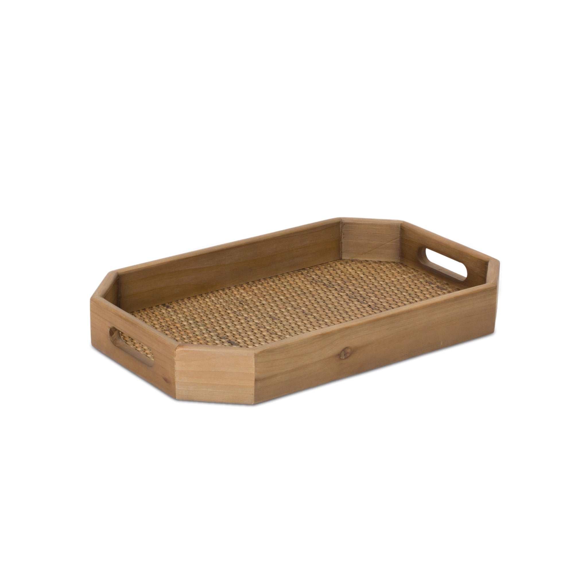 Wooden Tray with Rattan Accent (Set of 2)