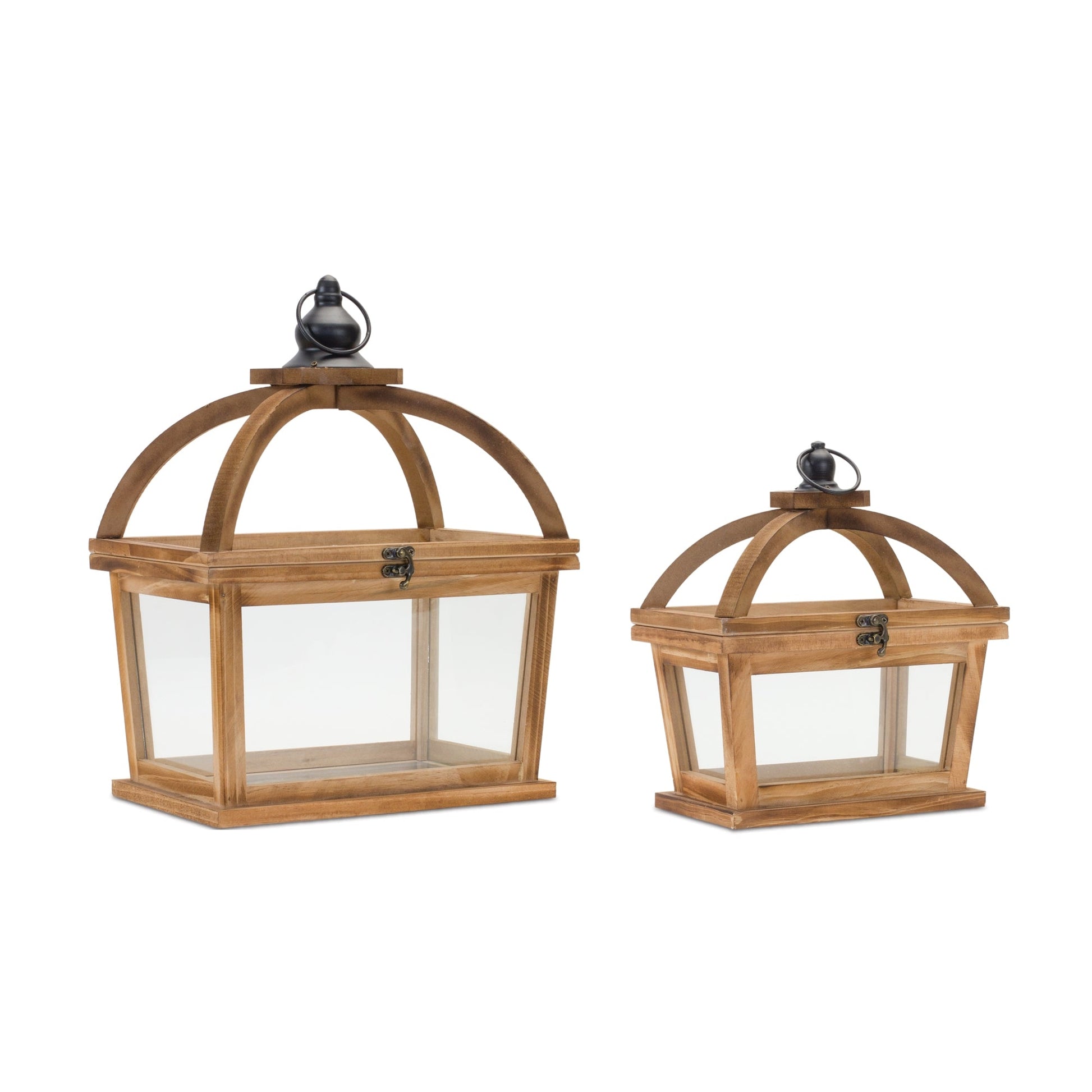 Tapered-wood-lantern-w-open-lid-(set-of-2)-Outdoor-Lighting