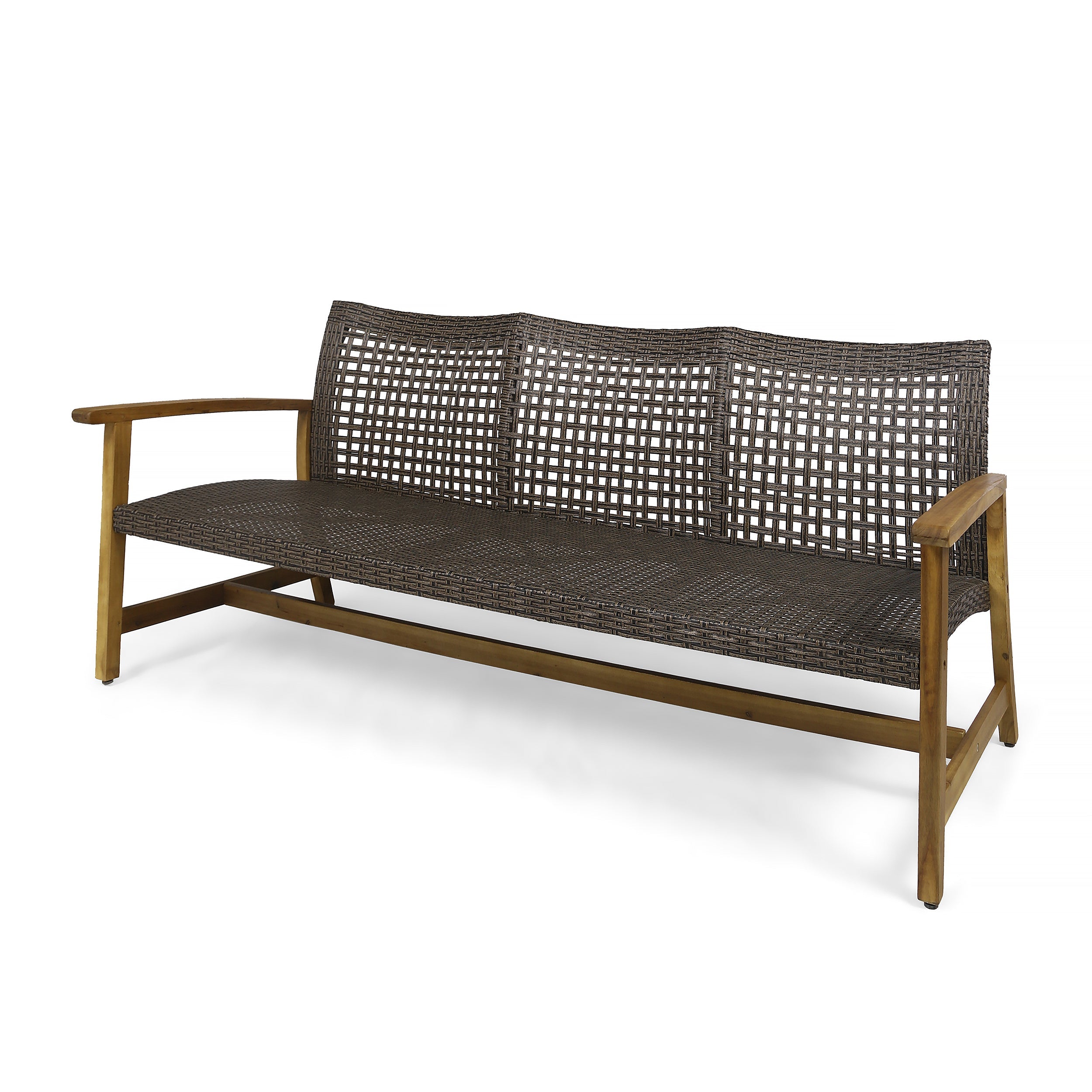 Handwoven Wicker and Acacia Outdoor Sofa