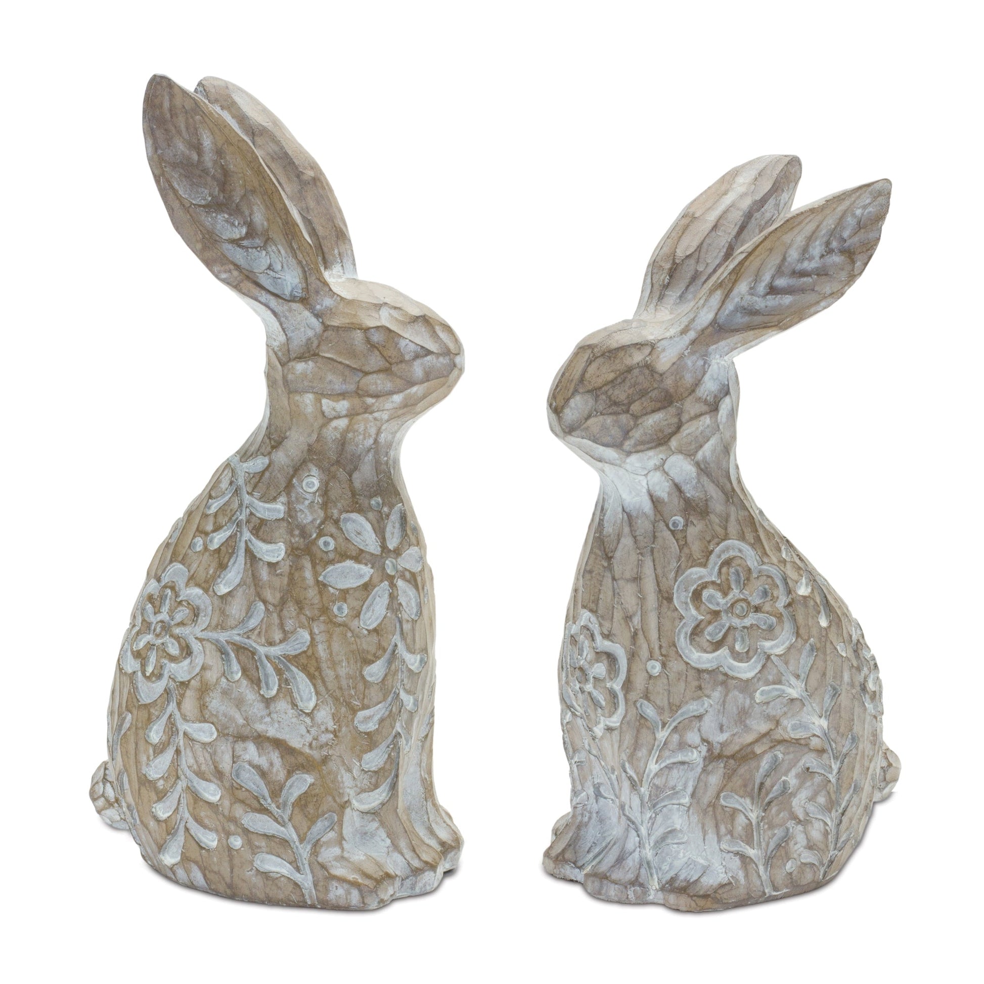 Floral-Carved-Rabbit-Figurine-(Set-of-2)-Figurines