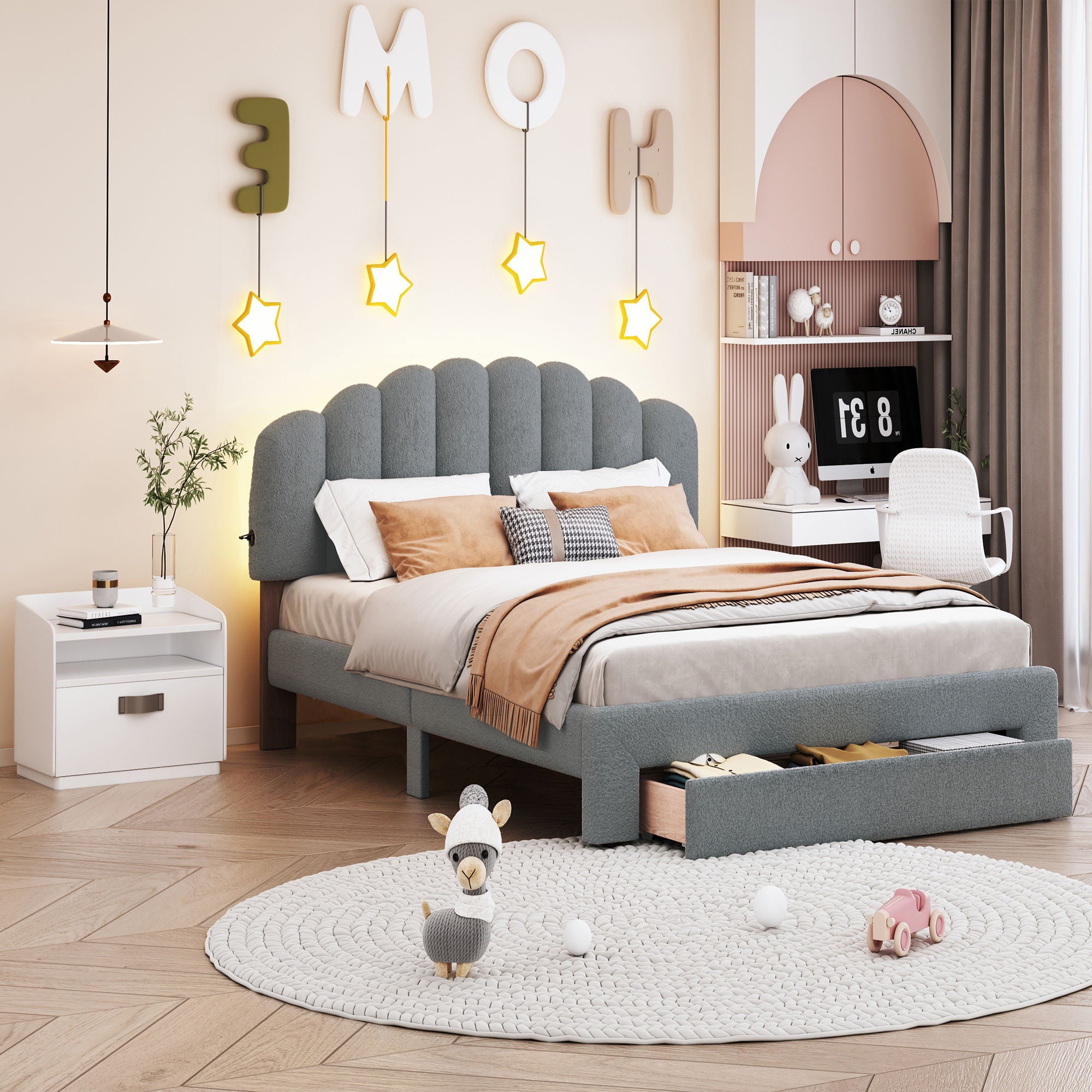 Upholstered Platform Bed With Drawer