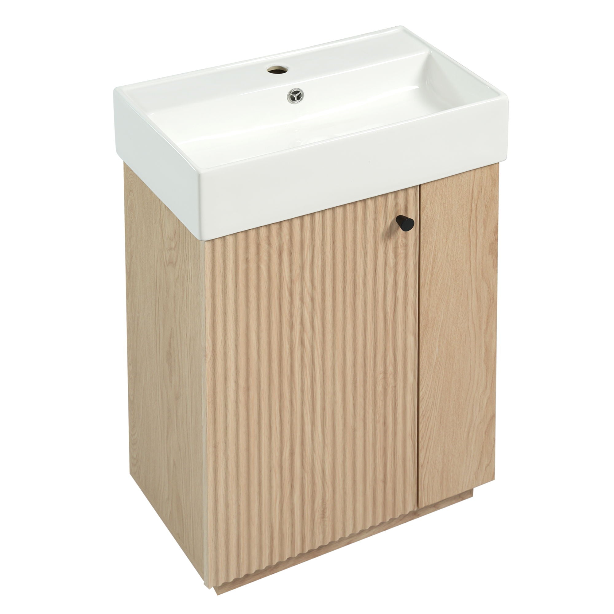 21.6" Bathroom Vanity With Sink And Freestanding Wood Grain Cabinet Featuring Left Door - Wood