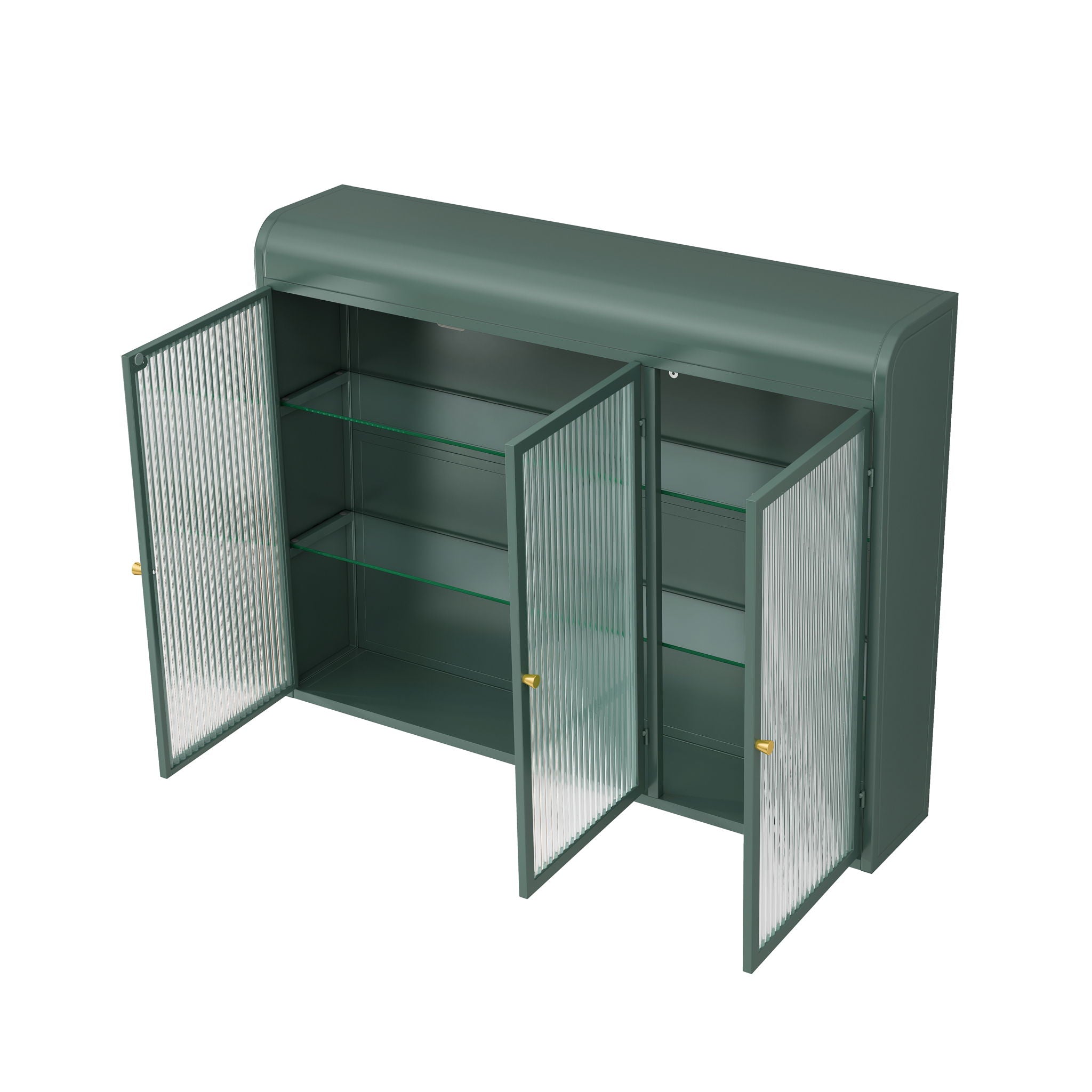 Arched Wall Mounted Cabinet, 3 Door Storage For Kitchen - Dark Green