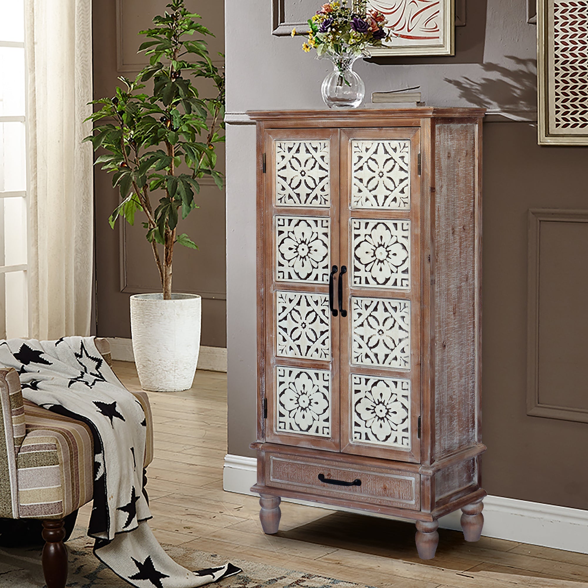 55.12" Tall Tower Storage Cabinet - Rustic Fir Wood Pantry