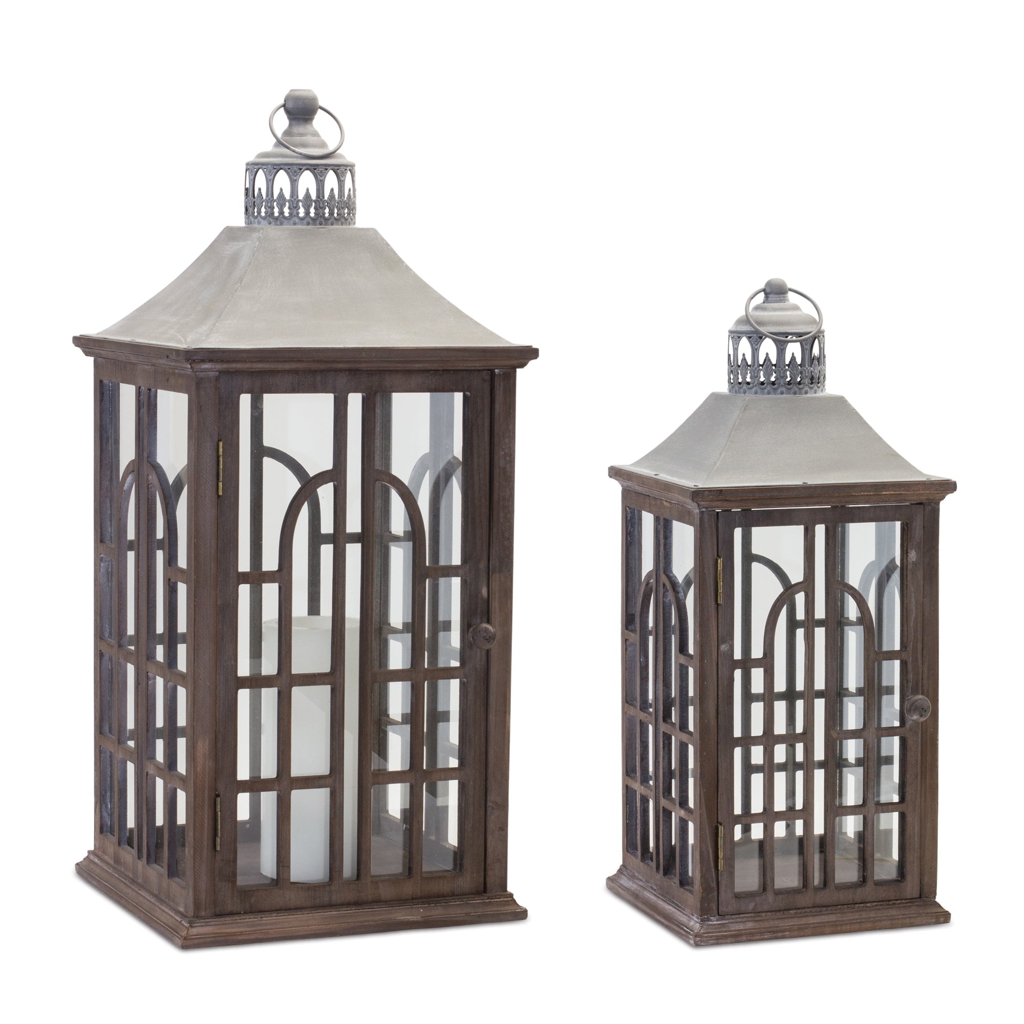 Wood-lantern-with-metal-lid-(set-of-2)-Outdoor-Lighting