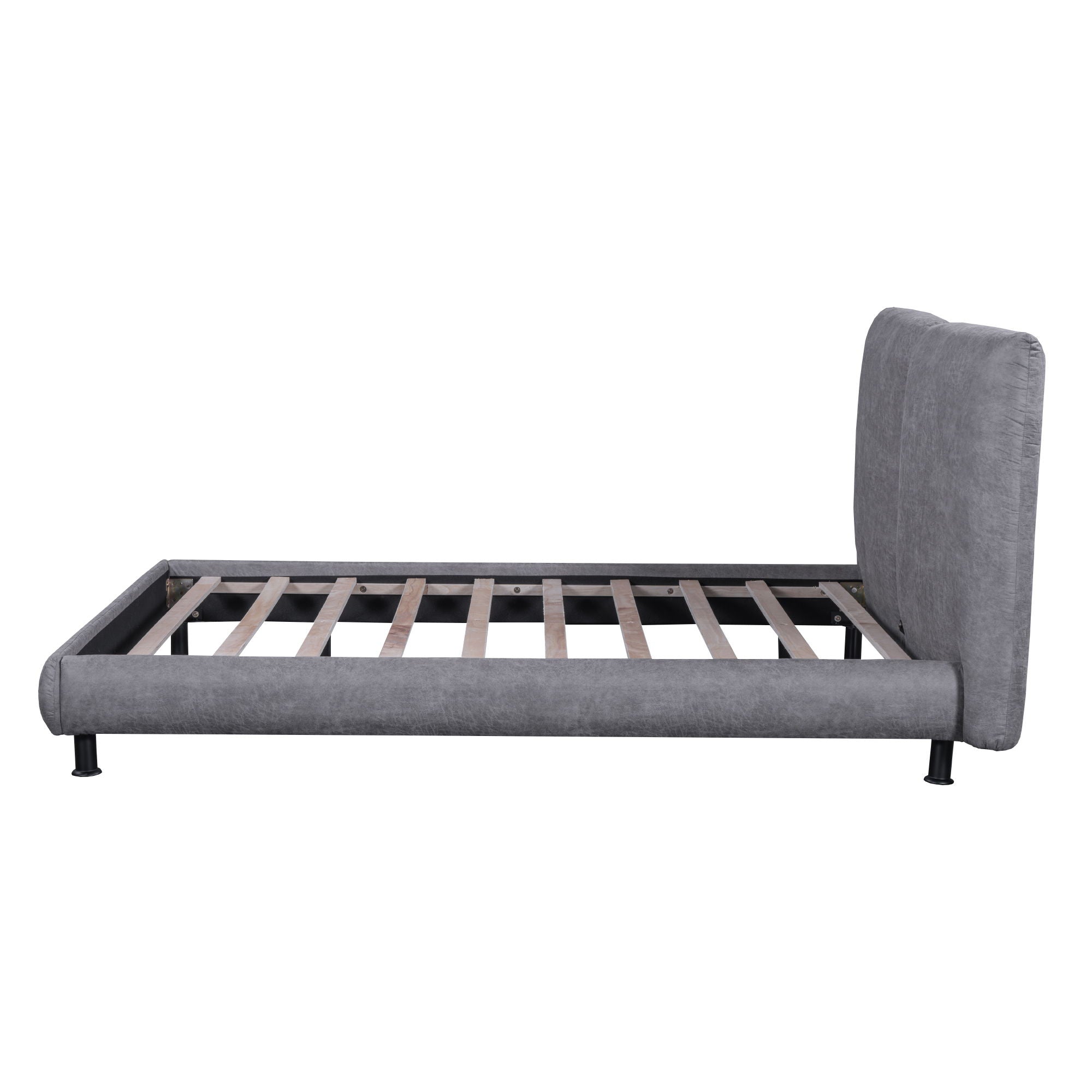 Upholstered Platform Bed With 2 Large Headrests And Thick