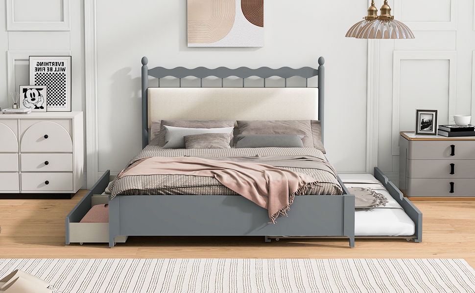 Storage Platform Bed With 2 Big Drawers & Trundle