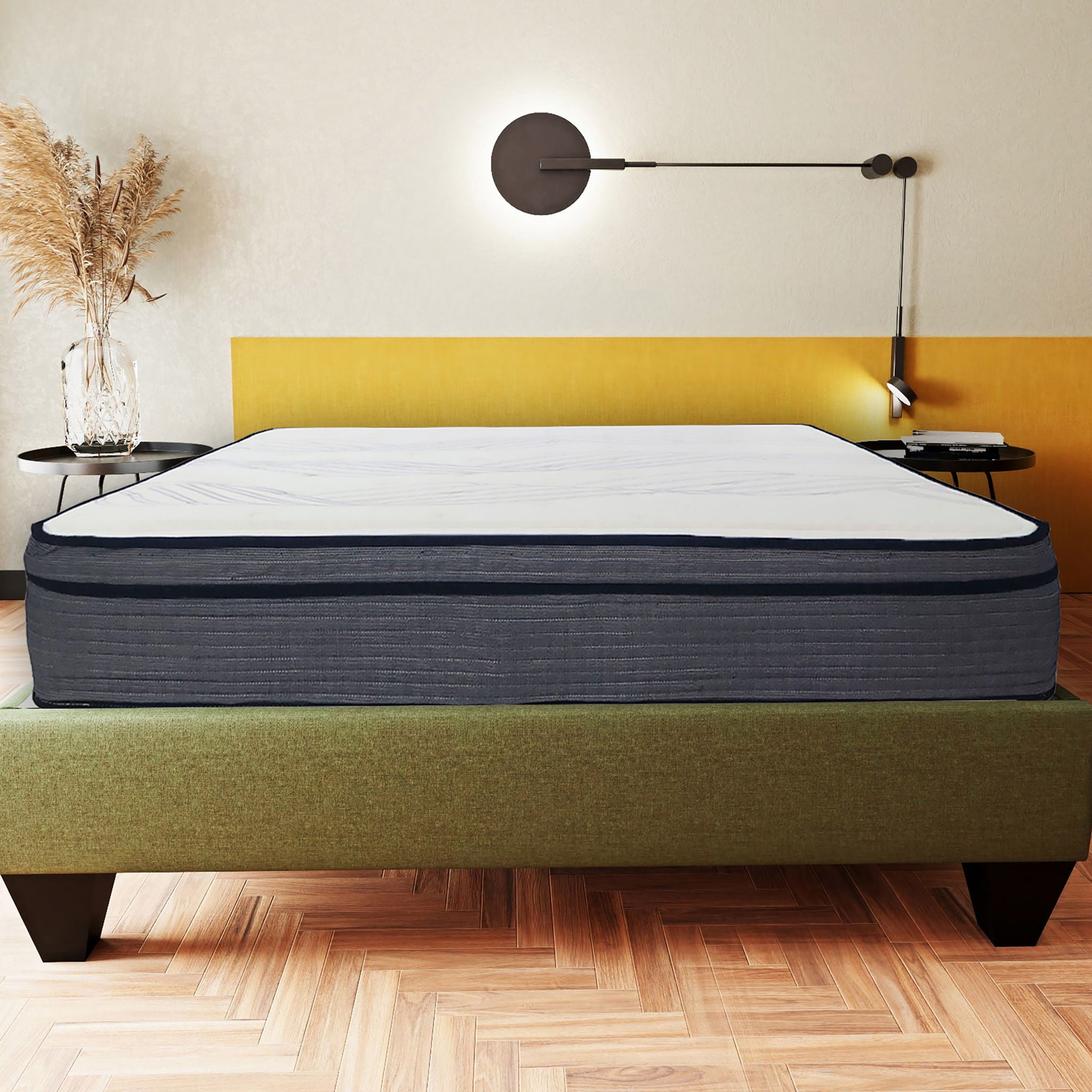 King Size Hybrid Plush Foam Mattress, Soft Polyester Knit Cover, Multi Layer Foam Mattress - White / Gray