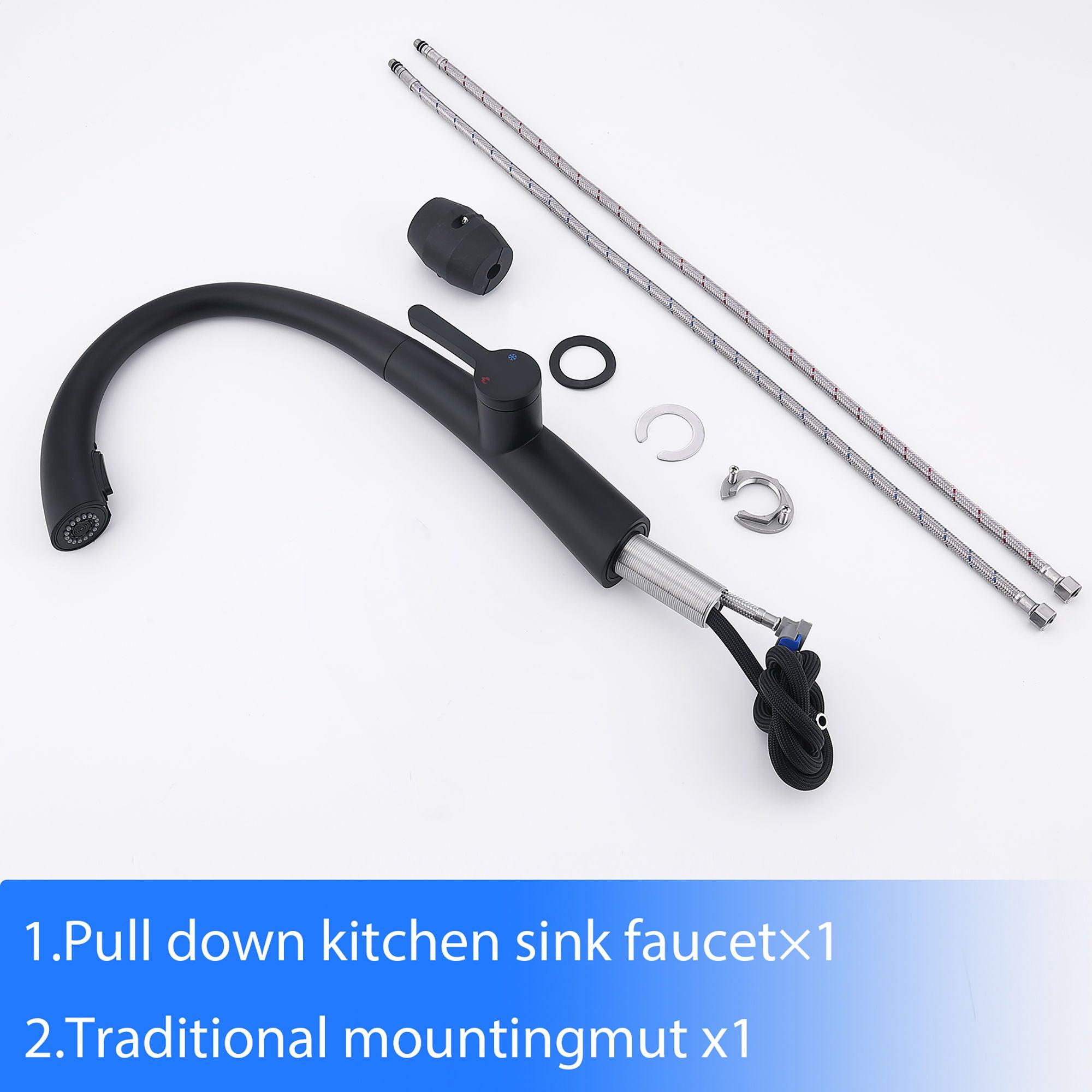 High Arc Stainless Steel Pull Out Kitchen Faucet With Dual Modes And 360 Degree Rotation - Matte Black