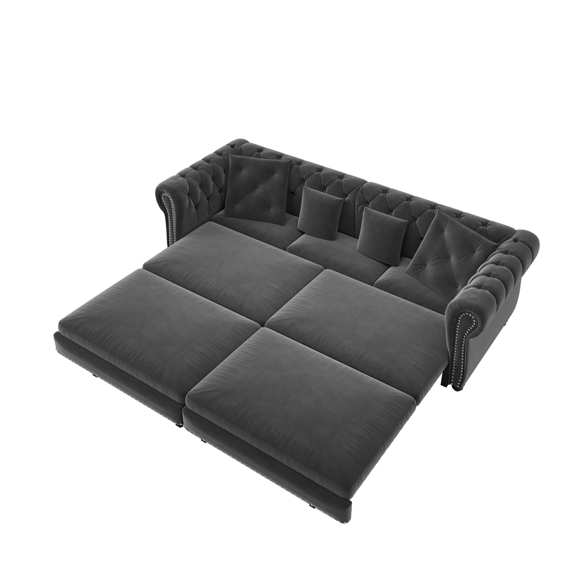 3 In 1 Pull Out Sofa Bed, Convertible Sleeper Sofa Bed, 3 Seater Sofa With Movable Ottoman - Gray