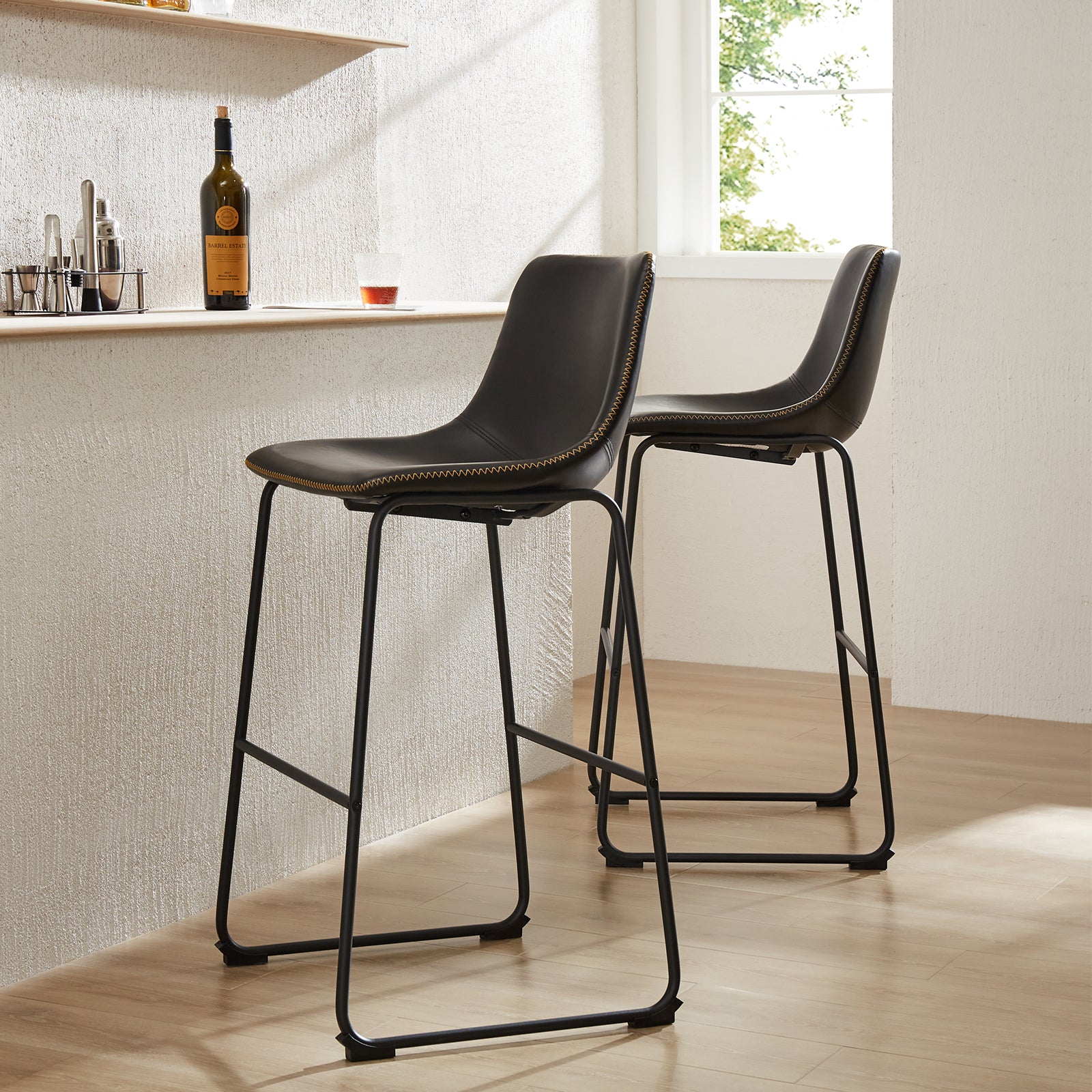 Ashridge Vegan Leather Counter Height Bar Stools Set of 2