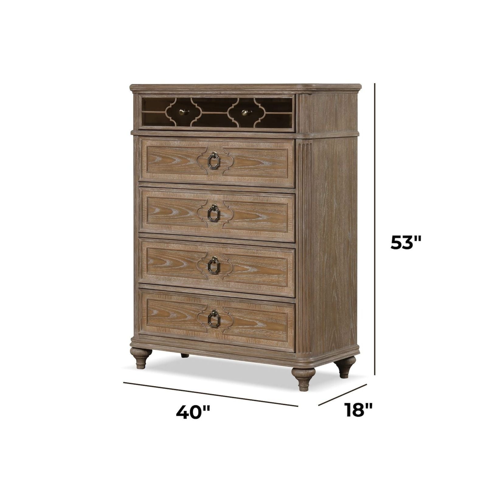 1 Piece Chest, Back Dovetail Drawers, Bedroom Furniture - Oak / Rustic