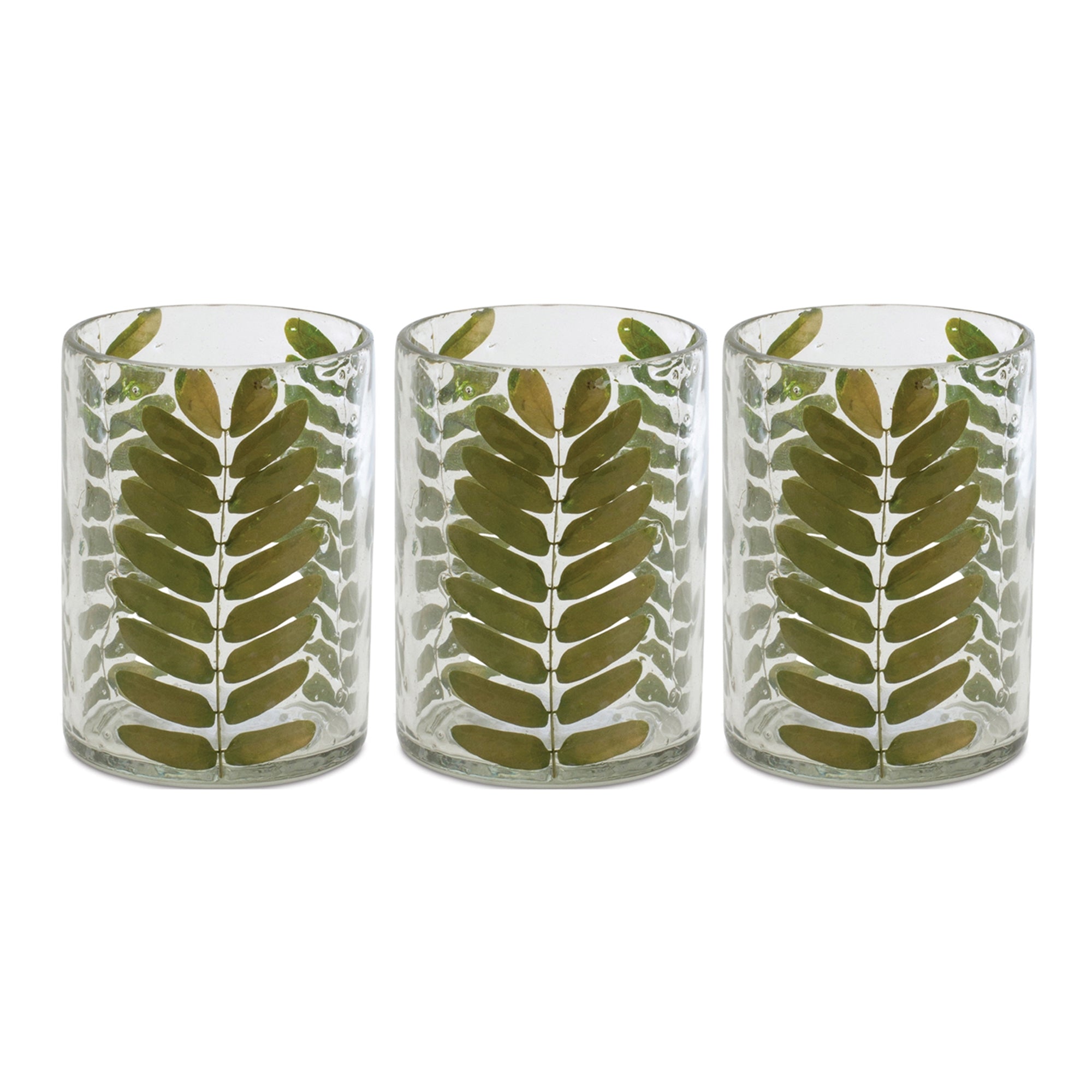 Pressed Leaf Glass Candle Holder (Set of 3)
