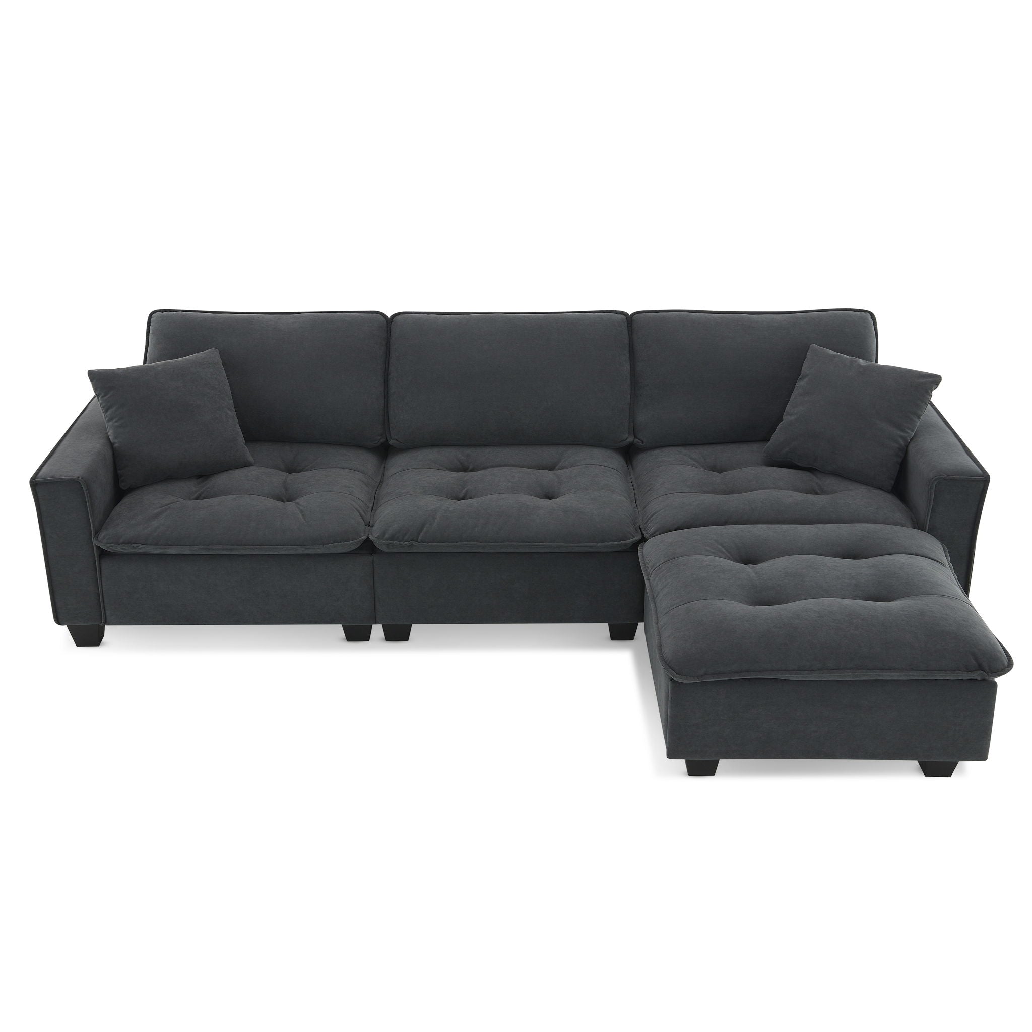 Modern Convertible Sectional L Shaped Reversible Couch Set With Free Pillows 4 Seat Suede Sleeper Sofa With Ottoman