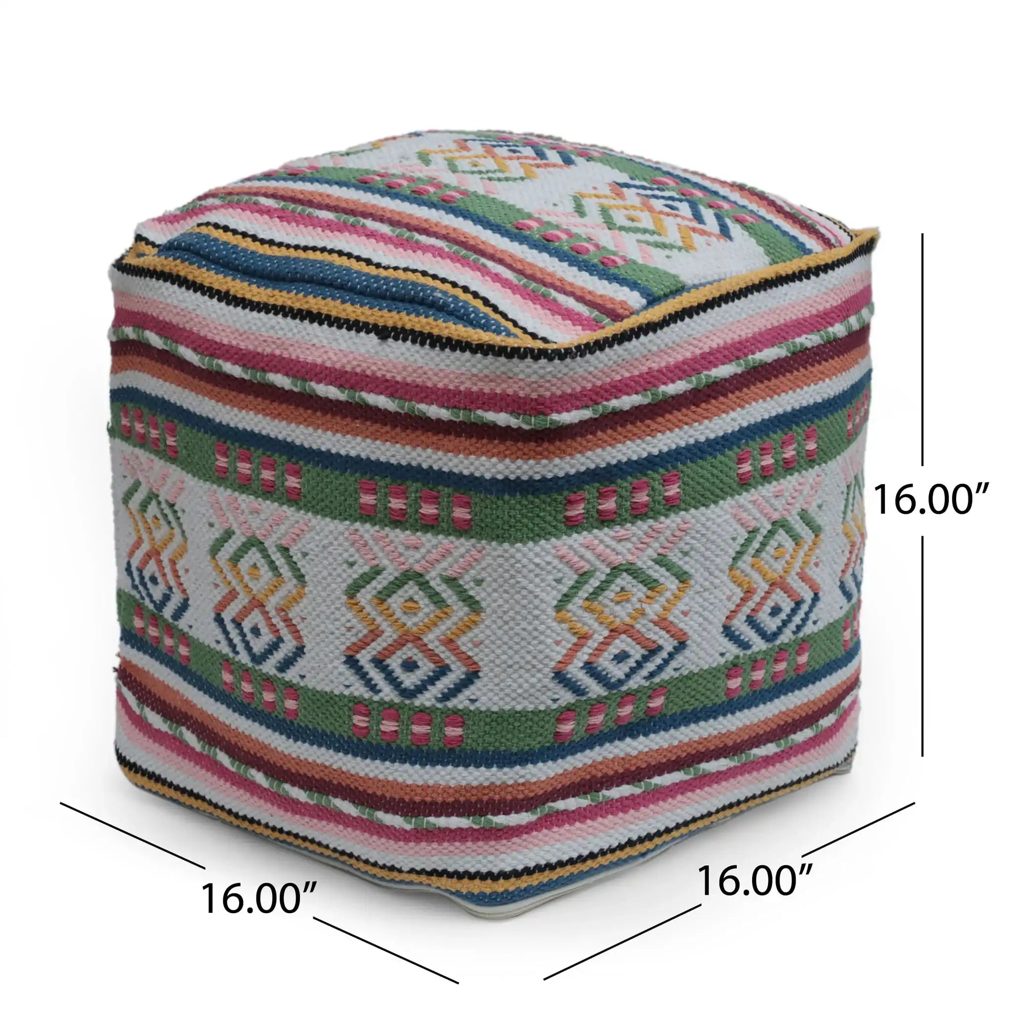 Inca - Handcrafted Peruvian Print Square Pouf Ottoman - Multicolor