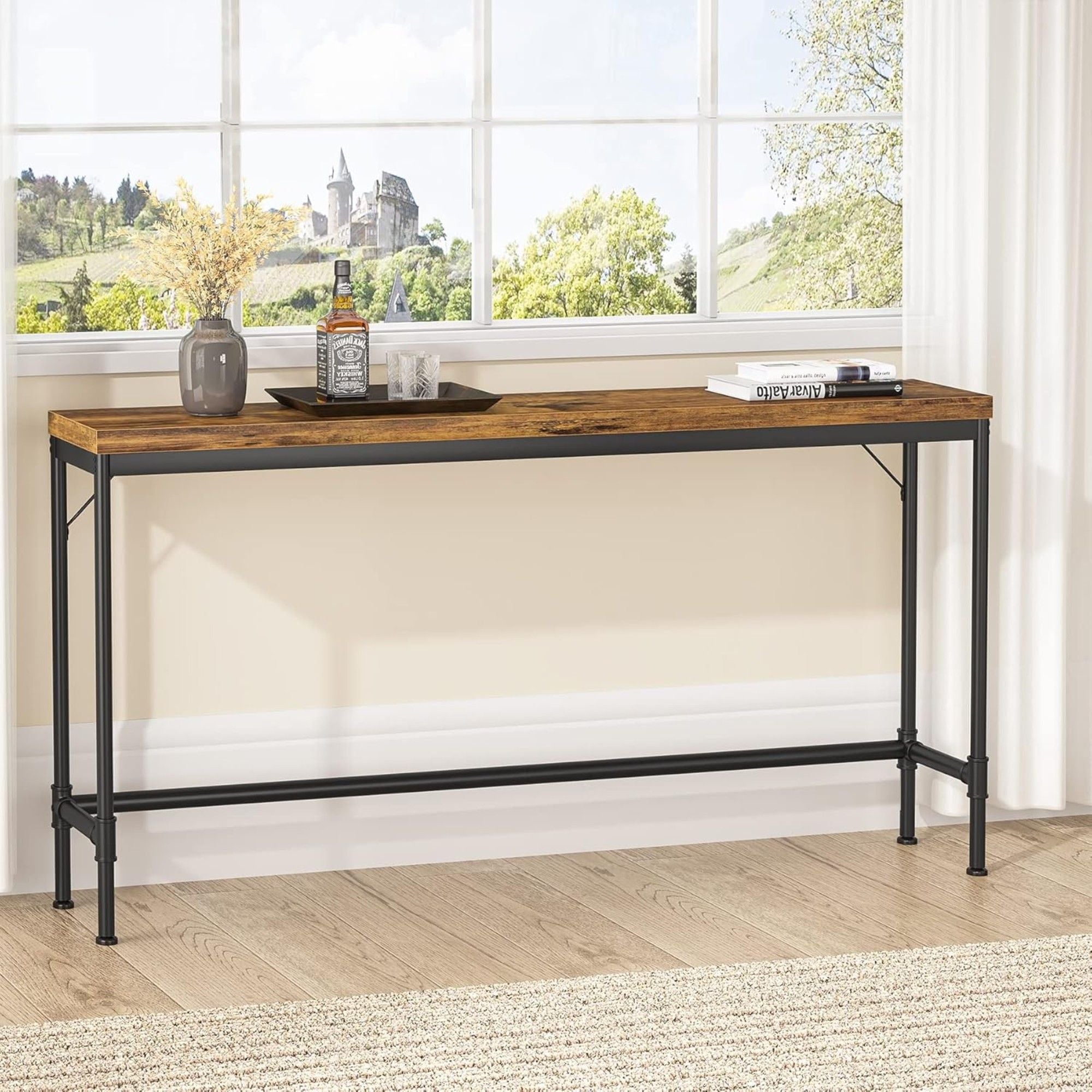 Tribesigns - Extra Long Console Table - Brown / Black