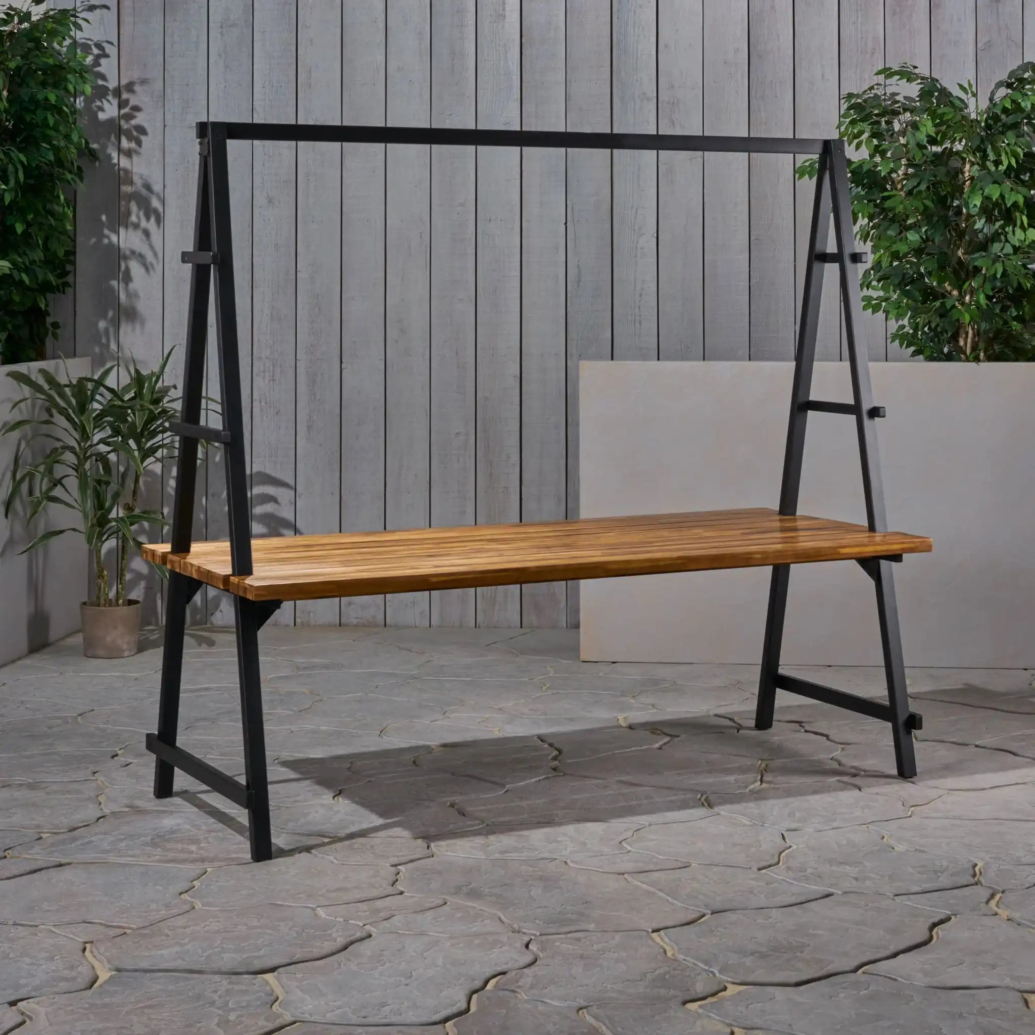 Huckleberry - Acacia Wood Outdoor Dining Table With Plant Hanger - Teak