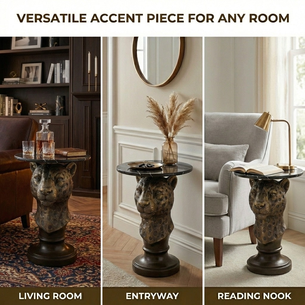 Leopard Head Accent Table Animal Statue End Table