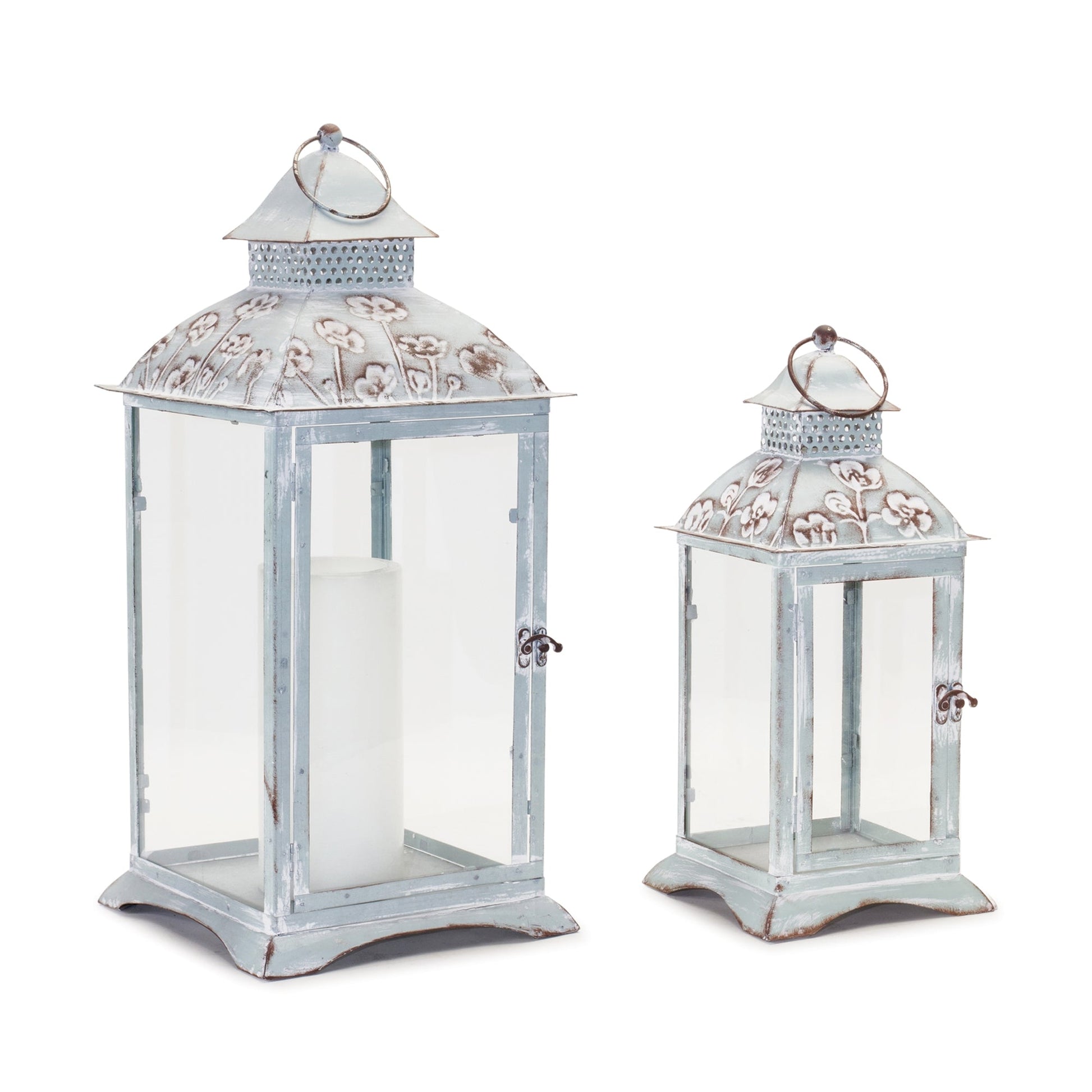 Floral-stamped-metal-lantern-(set-of-2)-Outdoor-Lighting