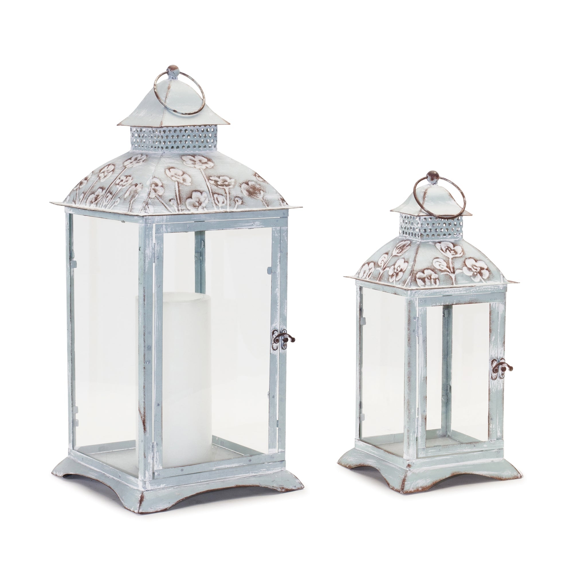 Floral-stamped-metal-lantern-(set-of-2)-Outdoor-Lighting