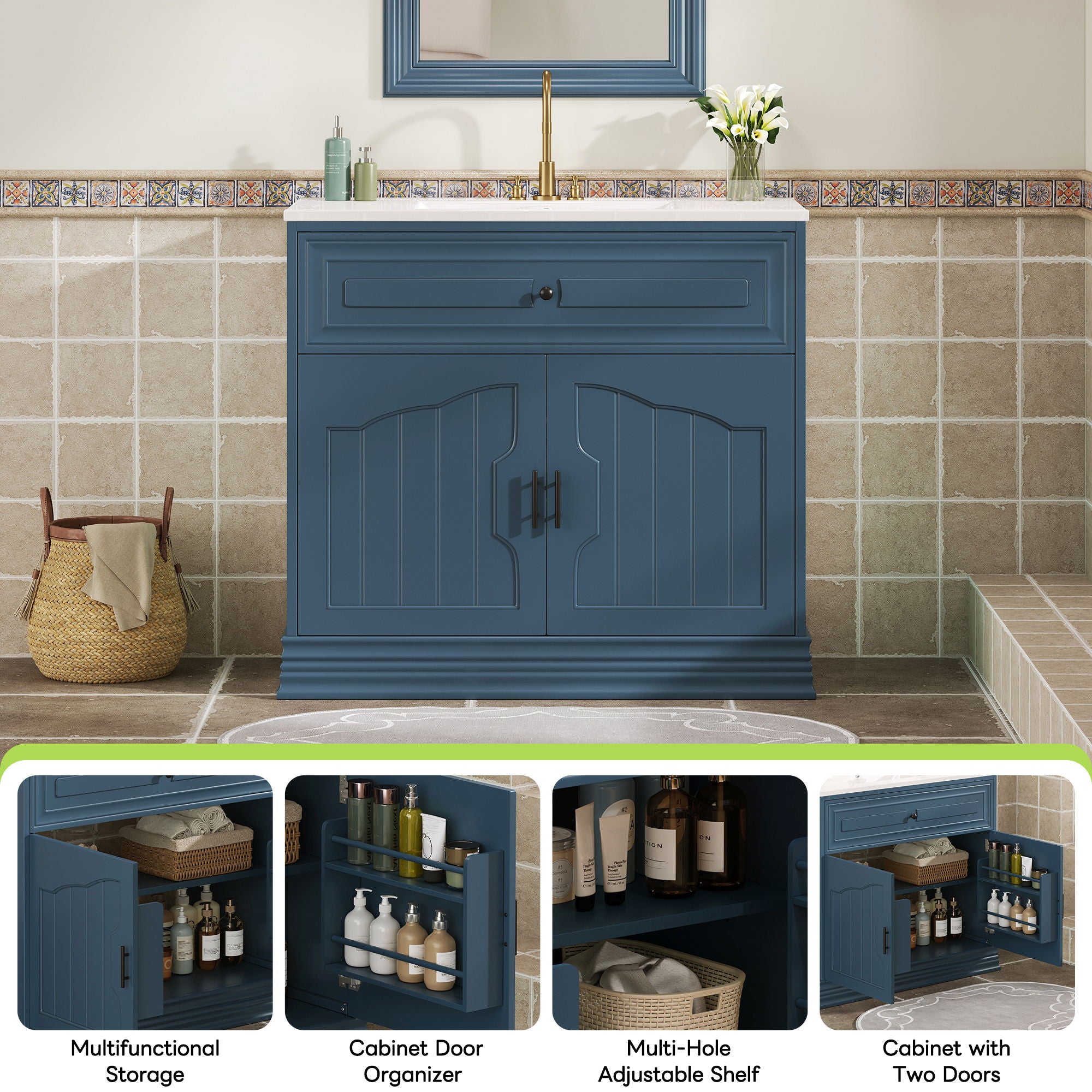 Bathroom Vanity With Sink, Cabinet With 2 Soft Closing Doors