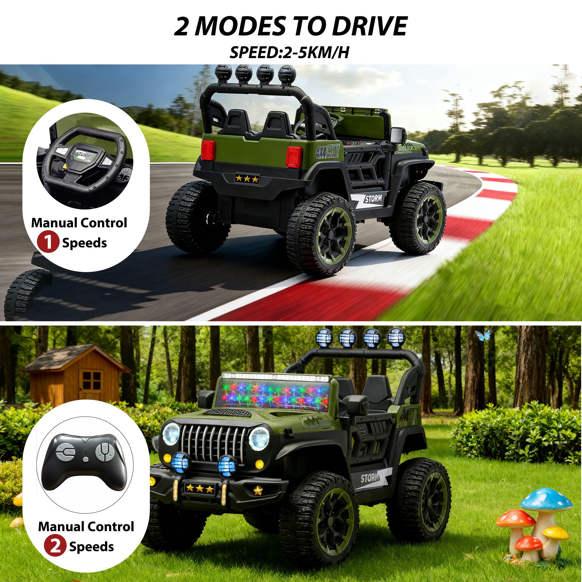 Electric Car With Remote Control, Colorful LED Lights, USB & MP3