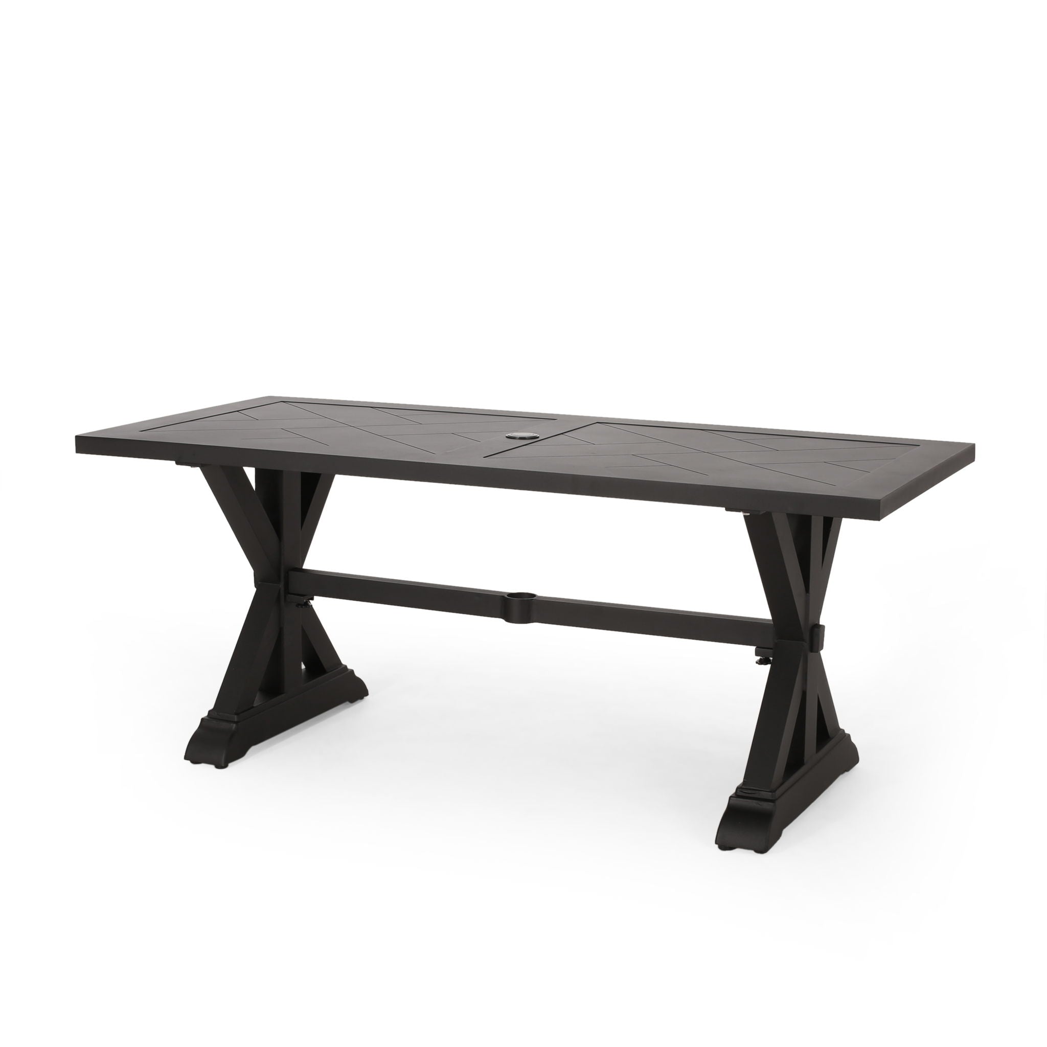 Modern Outdoor Dining Table With X Shaped Legs, Umbrella Hole