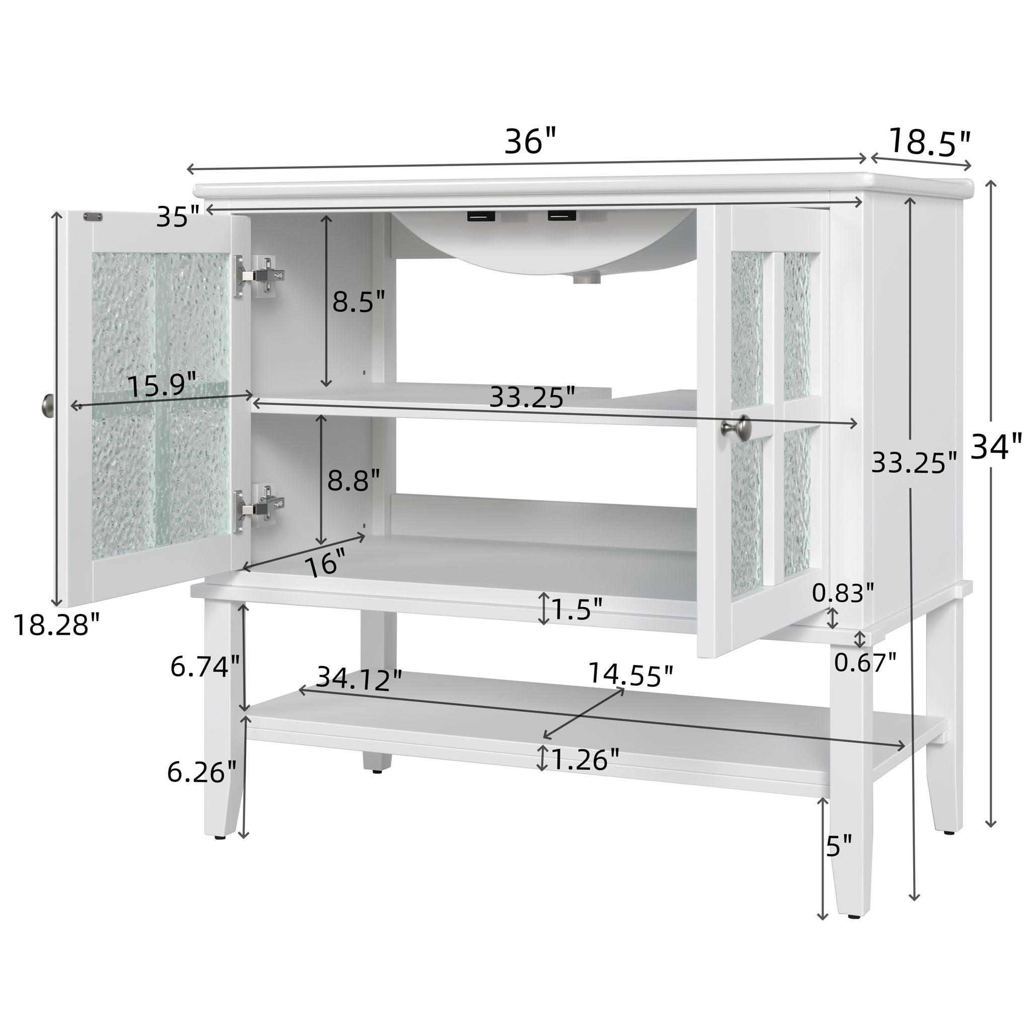 Bathroom Vanity With Ceramic Sink, Adjustable & Open Shelf