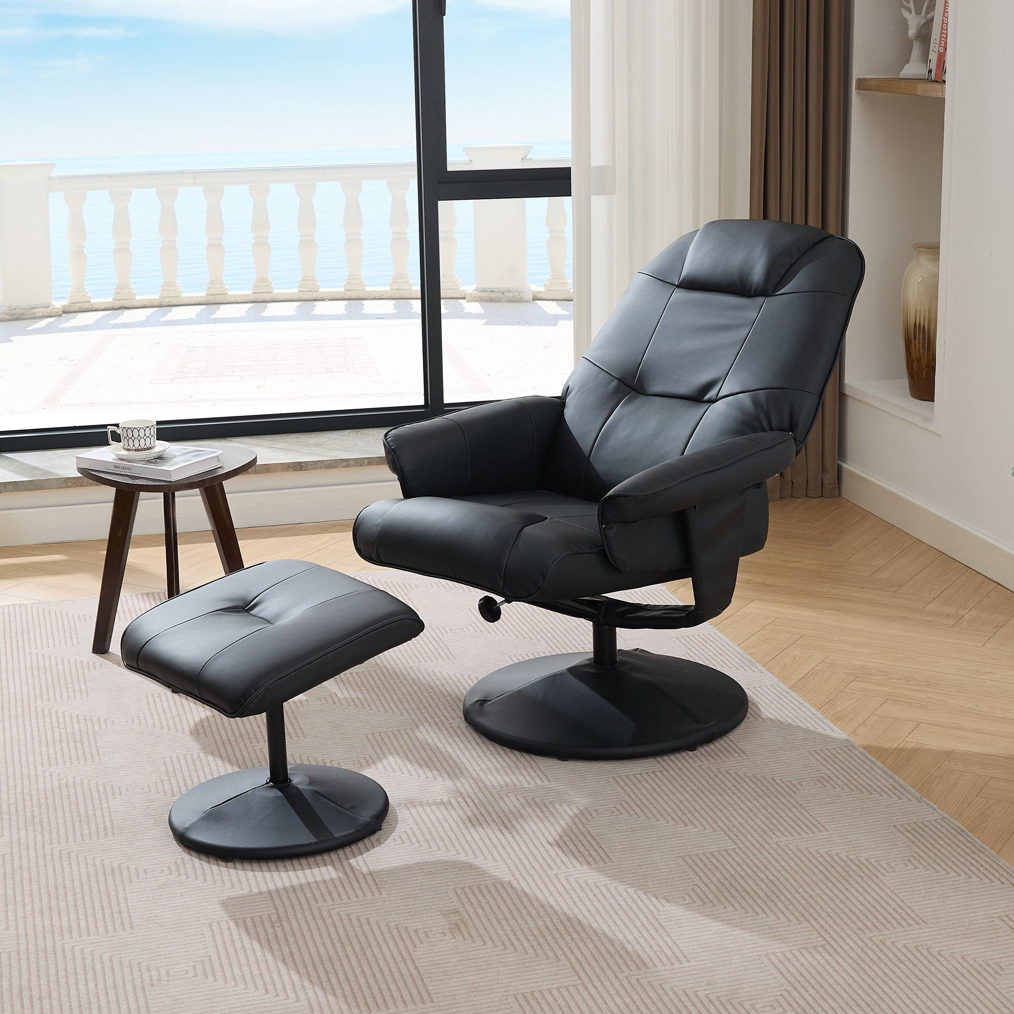 360° Swivel Reclining Chair With Wrapped Base, 5 Point Vibration Massage