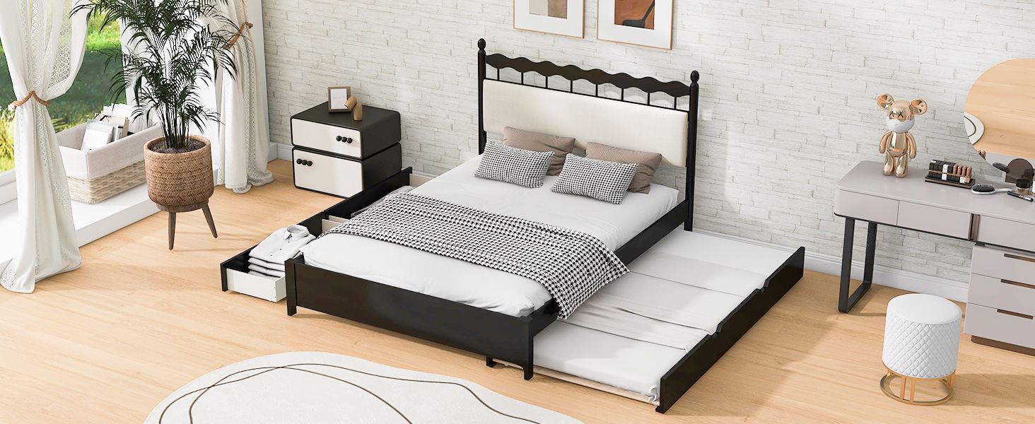 Storage Platform Bed With 2 Big Drawers & Trundle