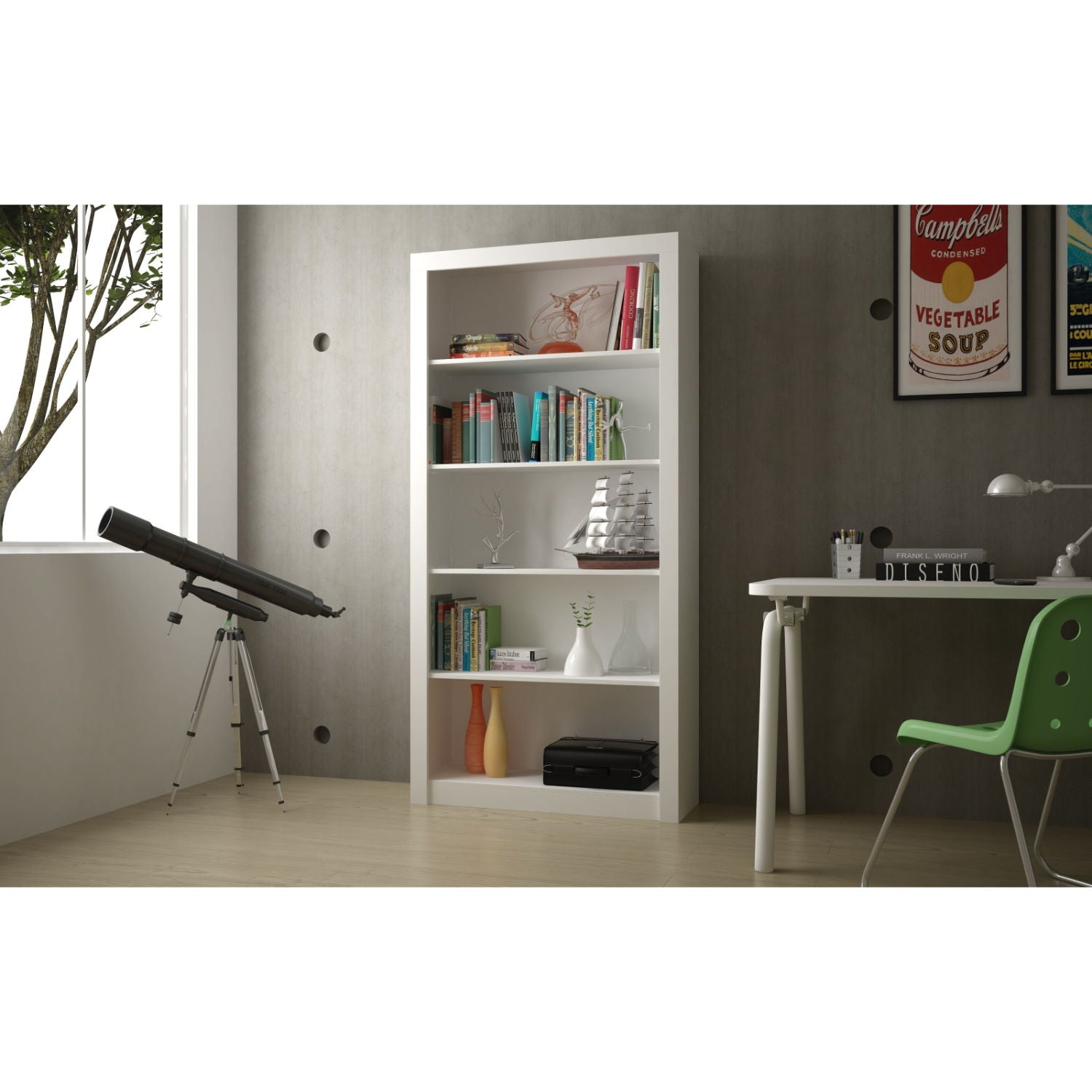 Olinda - Modern 5 Shelf Open Bookcase