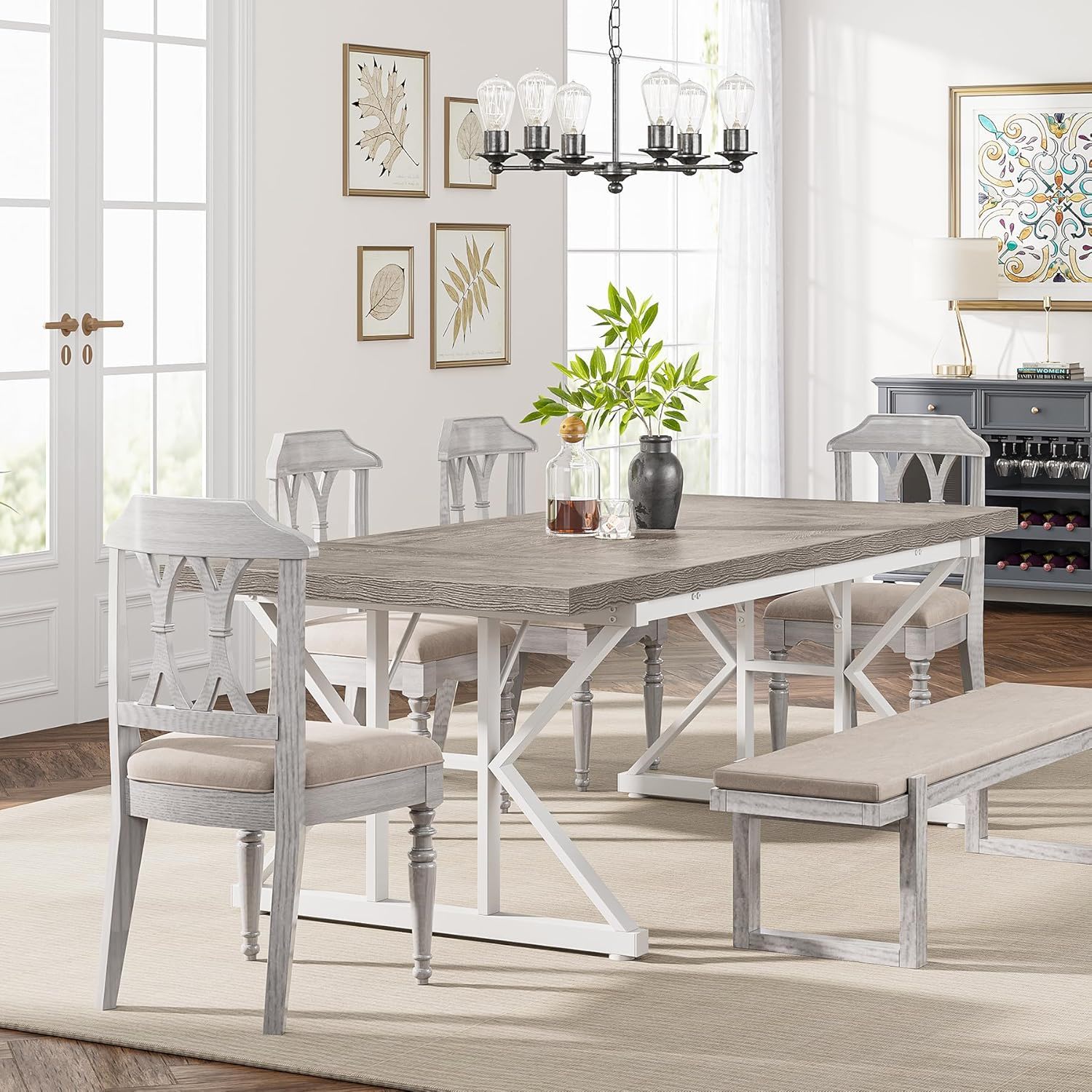 Rectangular Dining Table With X Trestle Metal Legs
