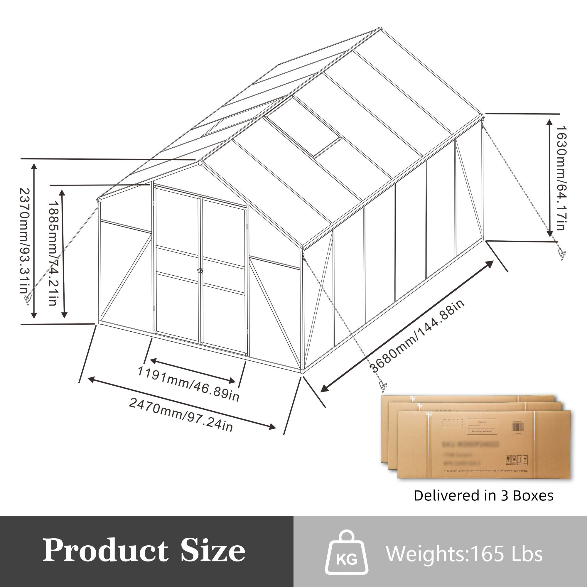 Gain Height Windproof Greenhouse All Season Outdoor Garden Shelter